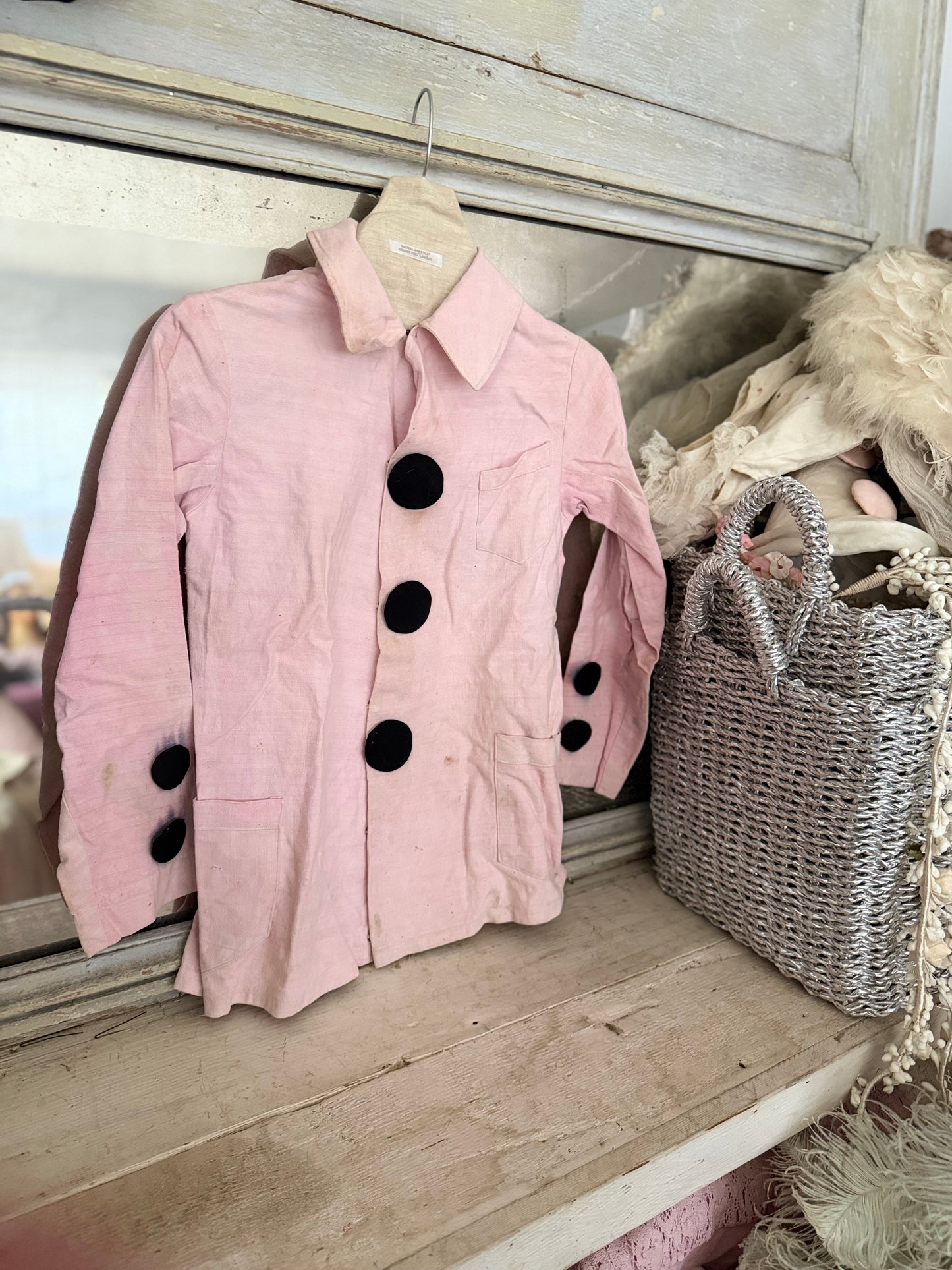 Antique French Pink Linen Pierrot Costume Shirt