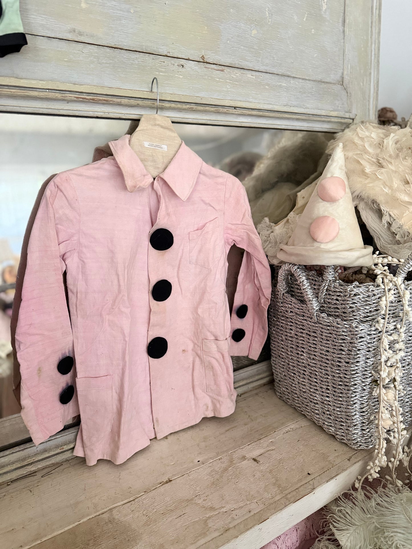 Antique French Pink Linen Pierrot Costume Shirt