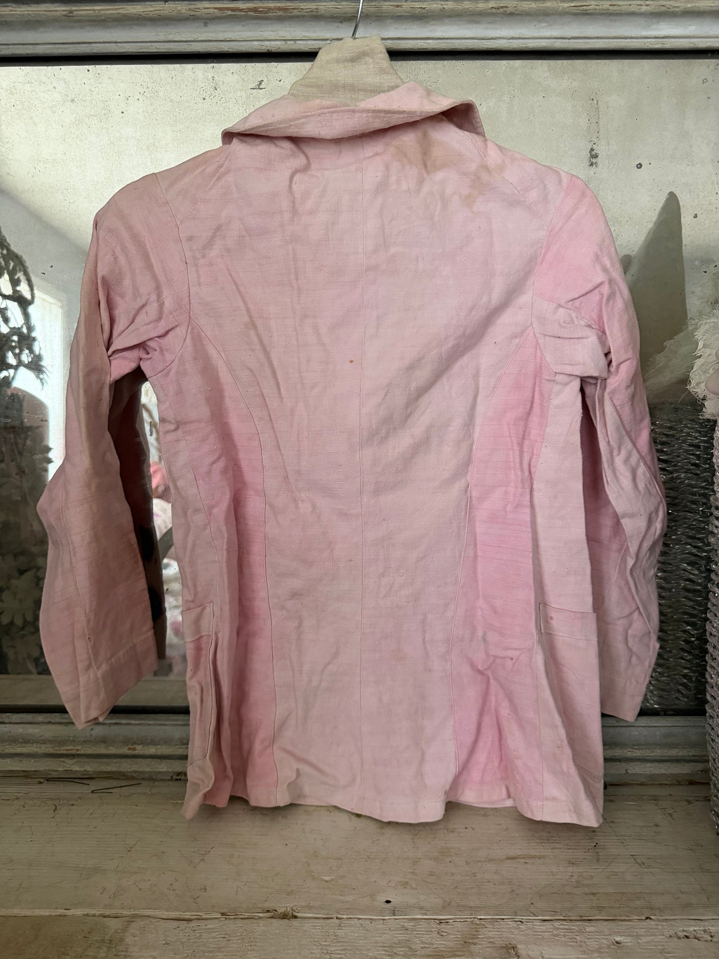 Antique French Pink Linen Pierrot Costume Shirt