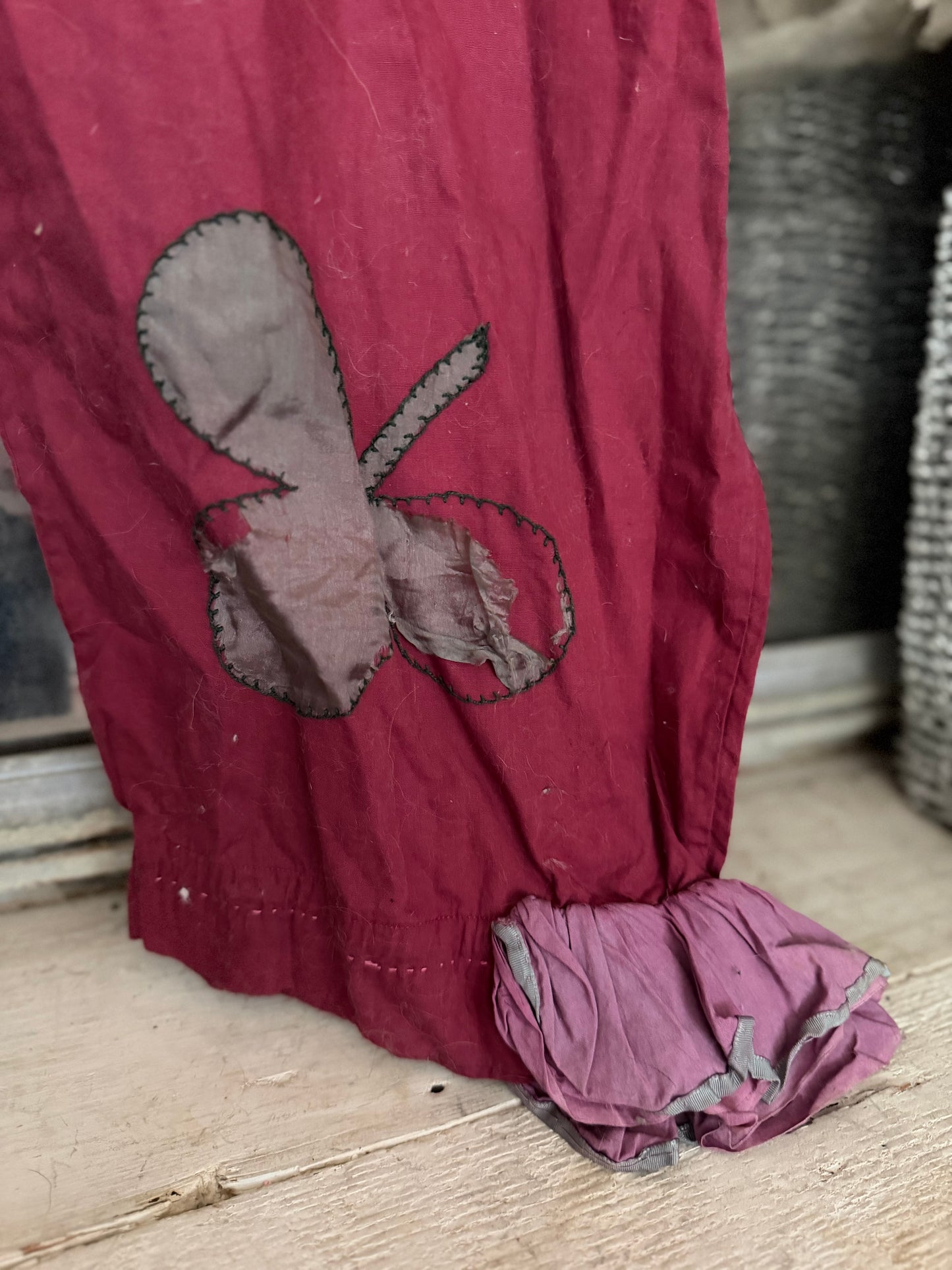 Antique French Pierrot Ruffled Clown Costume Pink Silk Clubs