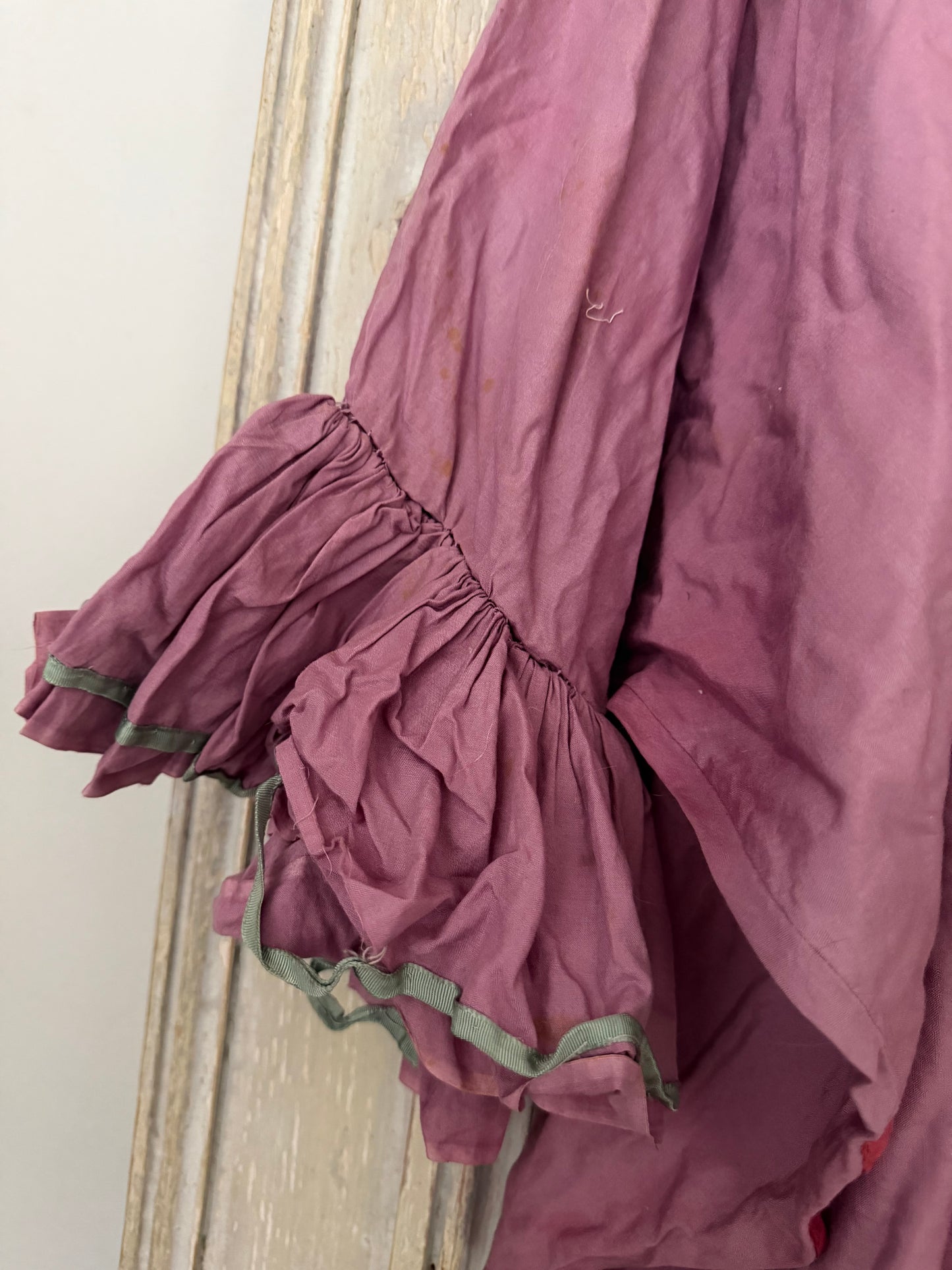 Antique French Pierrot Ruffled Clown Costume Pink Silk Clubs