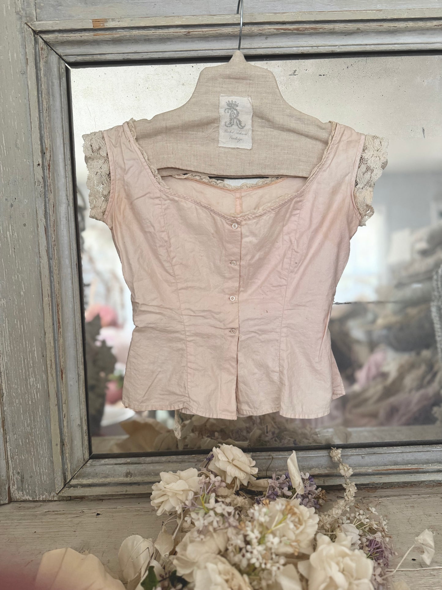 Antique Ice Pink Lace Cotton Corset Cover