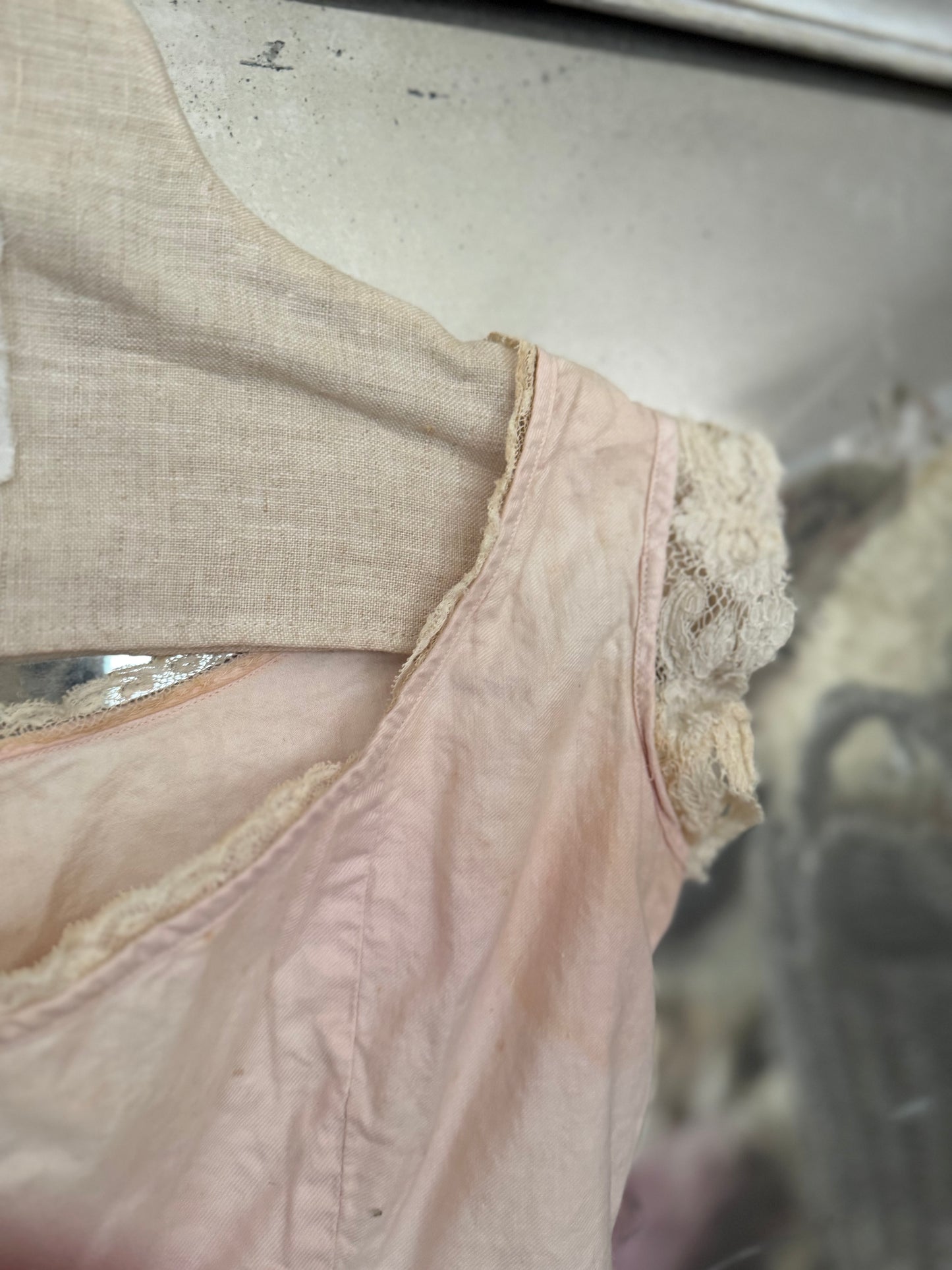 Antique Ice Pink Lace Cotton Corset Cover