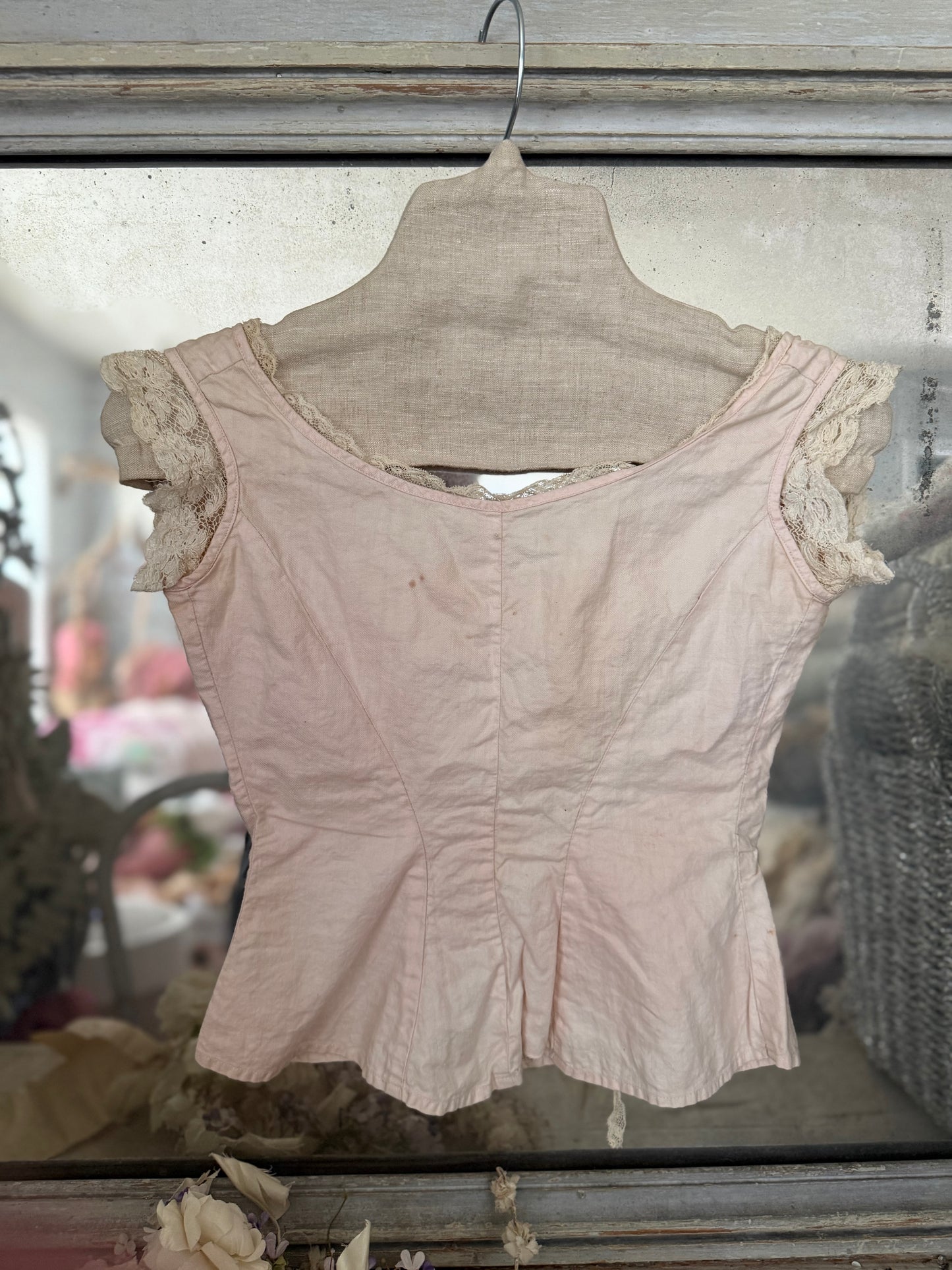 Antique Ice Pink Lace Cotton Corset Cover