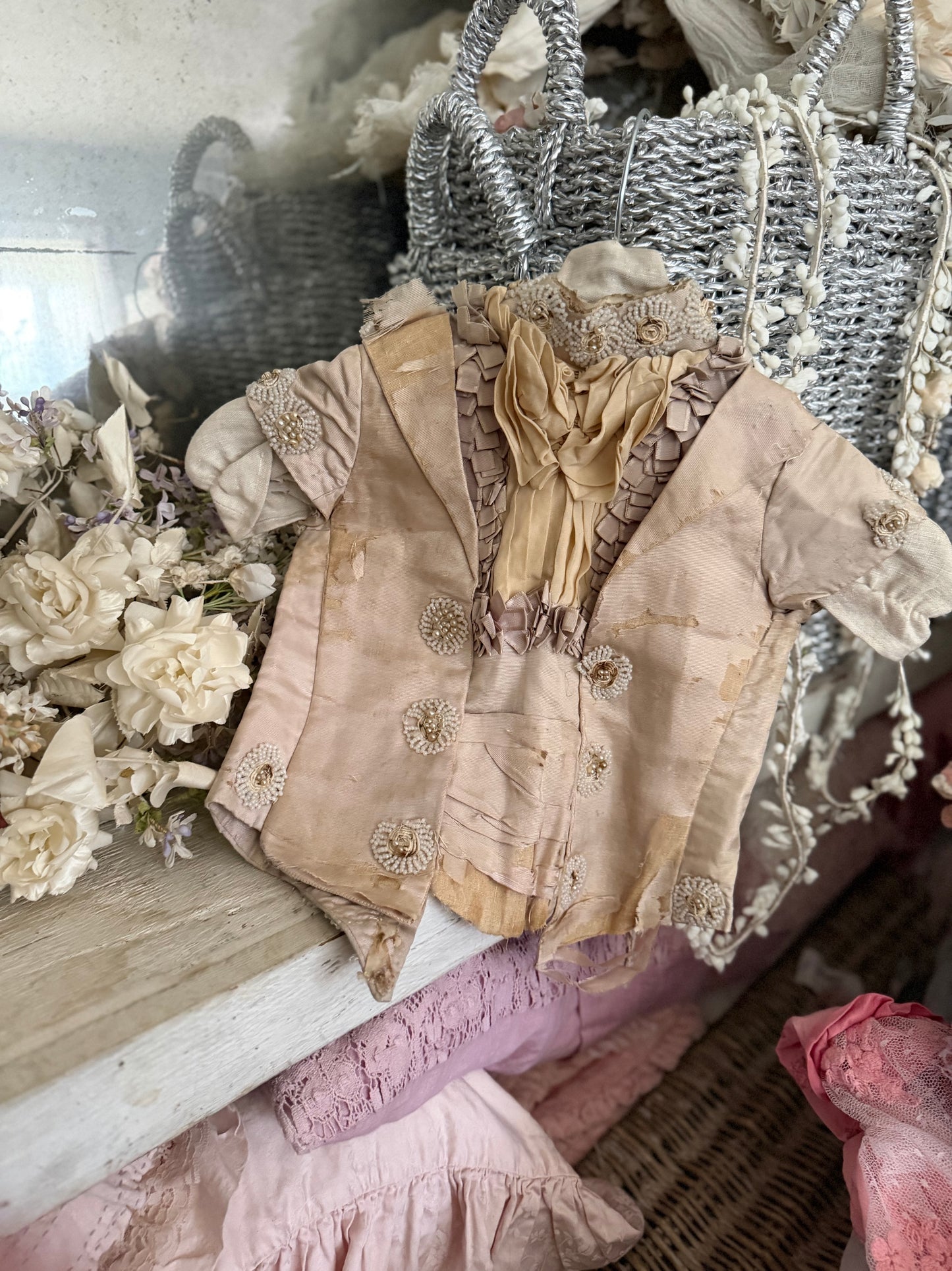 Antique Victorian Lavender Silk Beaded Bodice