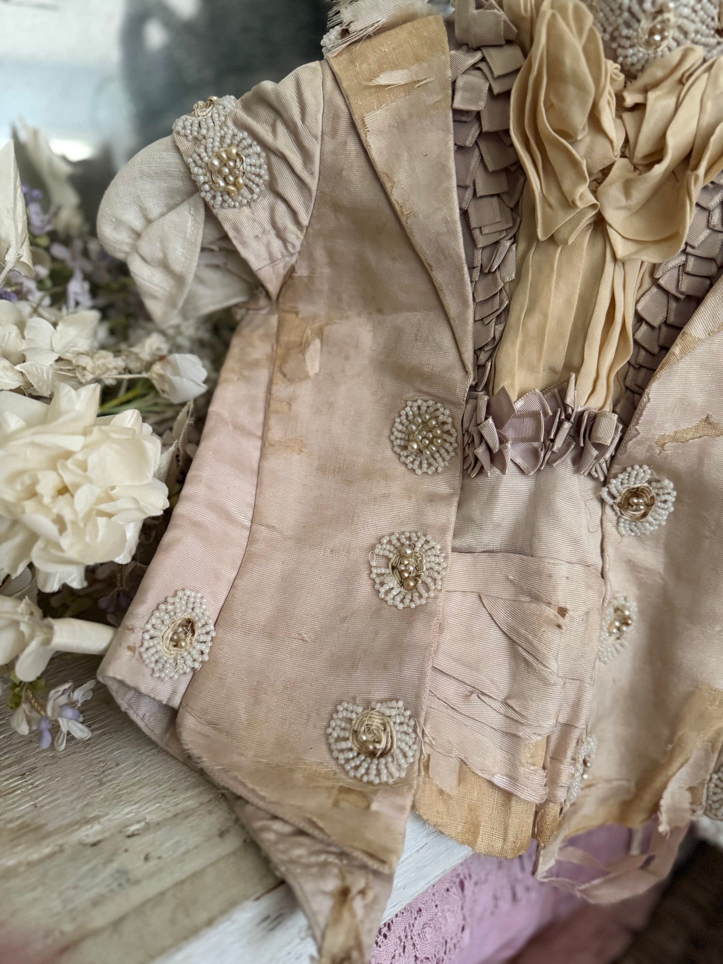 Antique Victorian Lavender Silk Beaded Bodice