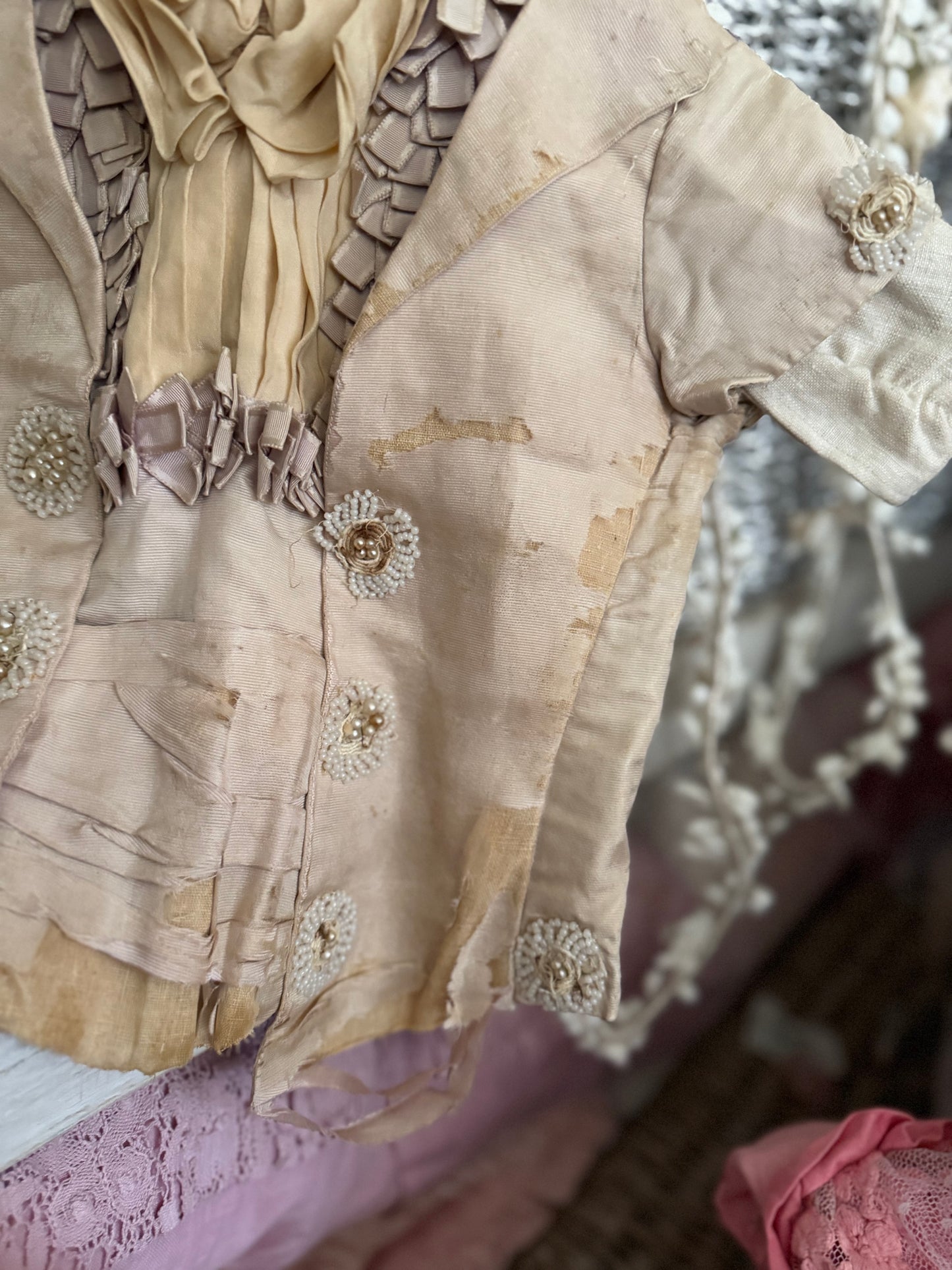 Antique Victorian Lavender Silk Beaded Bodice