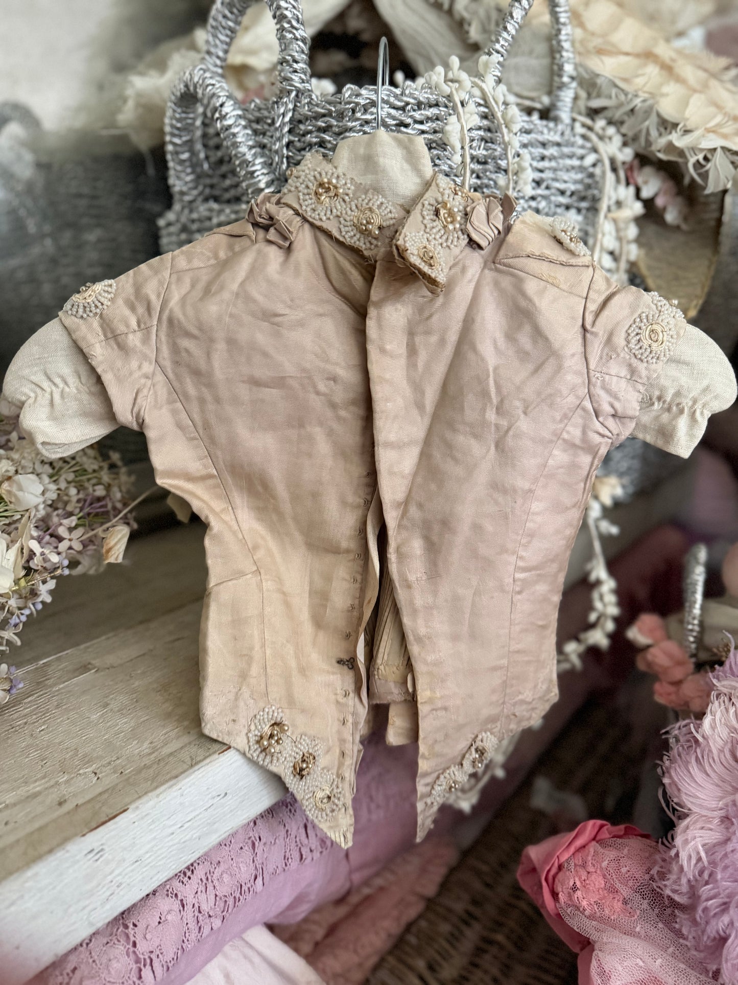 Antique Victorian Lavender Silk Beaded Bodice