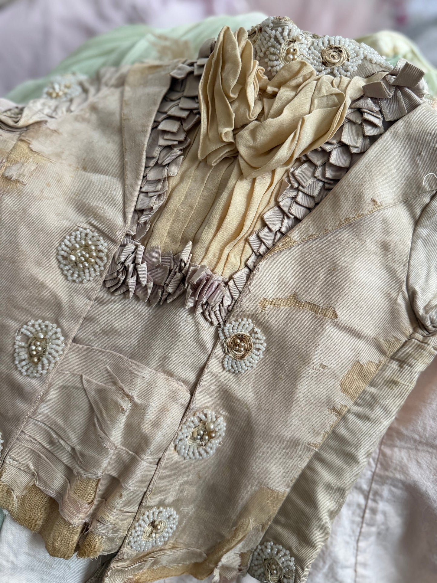 Antique Victorian Lavender Silk Beaded Bodice