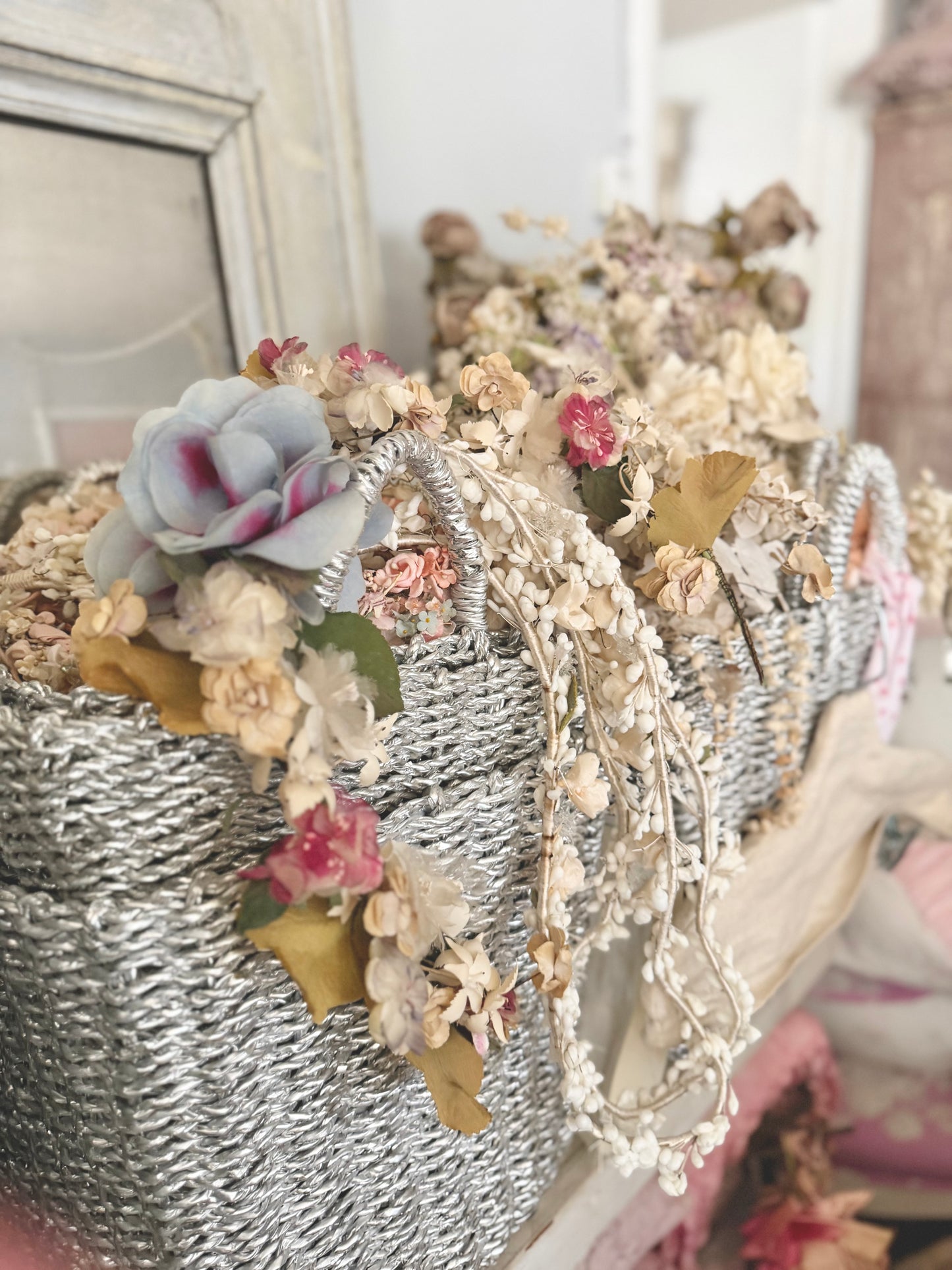 Antique Flower Millinery Garland Blue Rose