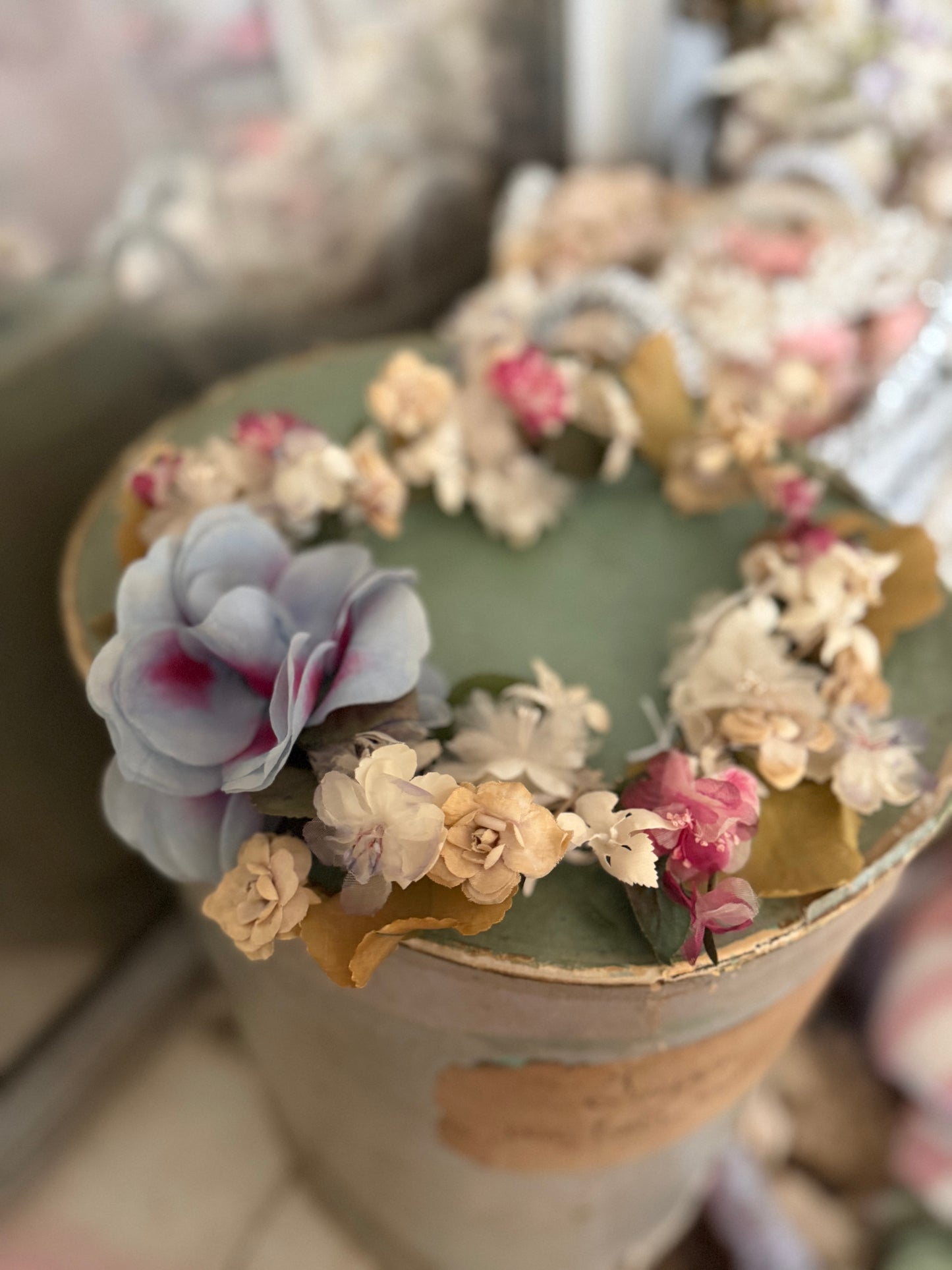 Antique Flower Millinery Garland Blue Rose