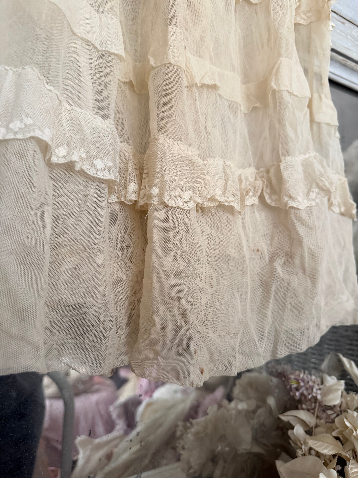 Antique White Net Lace Ribbonwork Dress