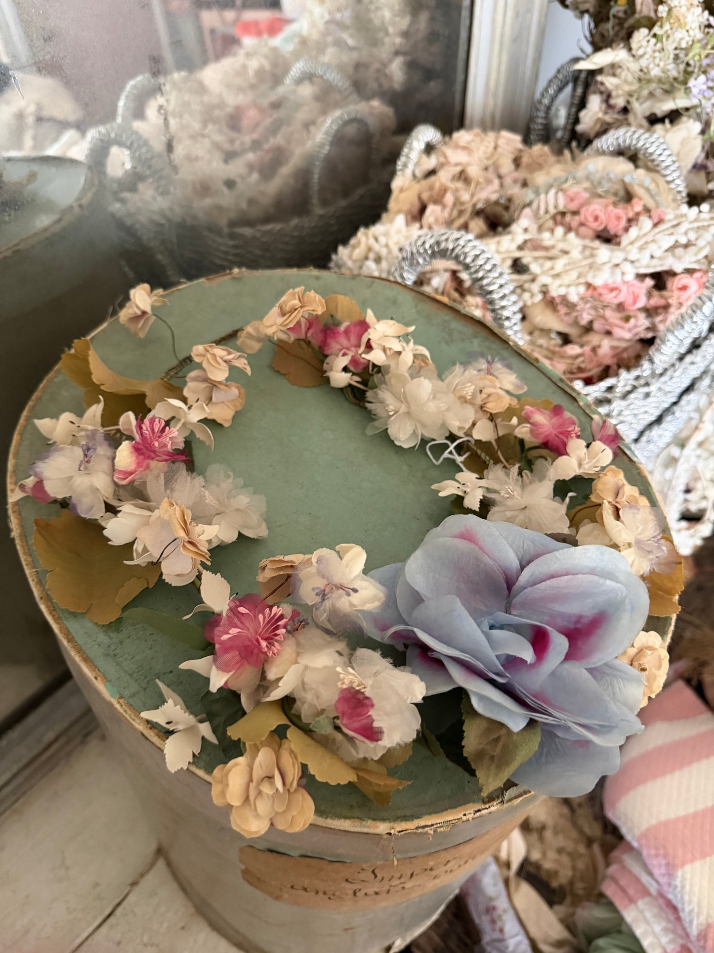 Antique Flower Millinery Garland Blue Rose