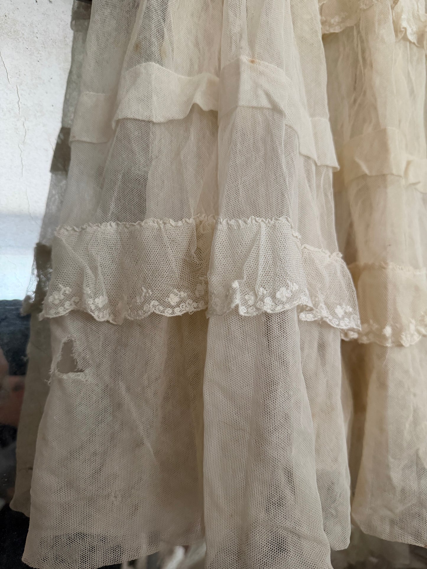 Antique White Net Lace Ribbonwork Dress