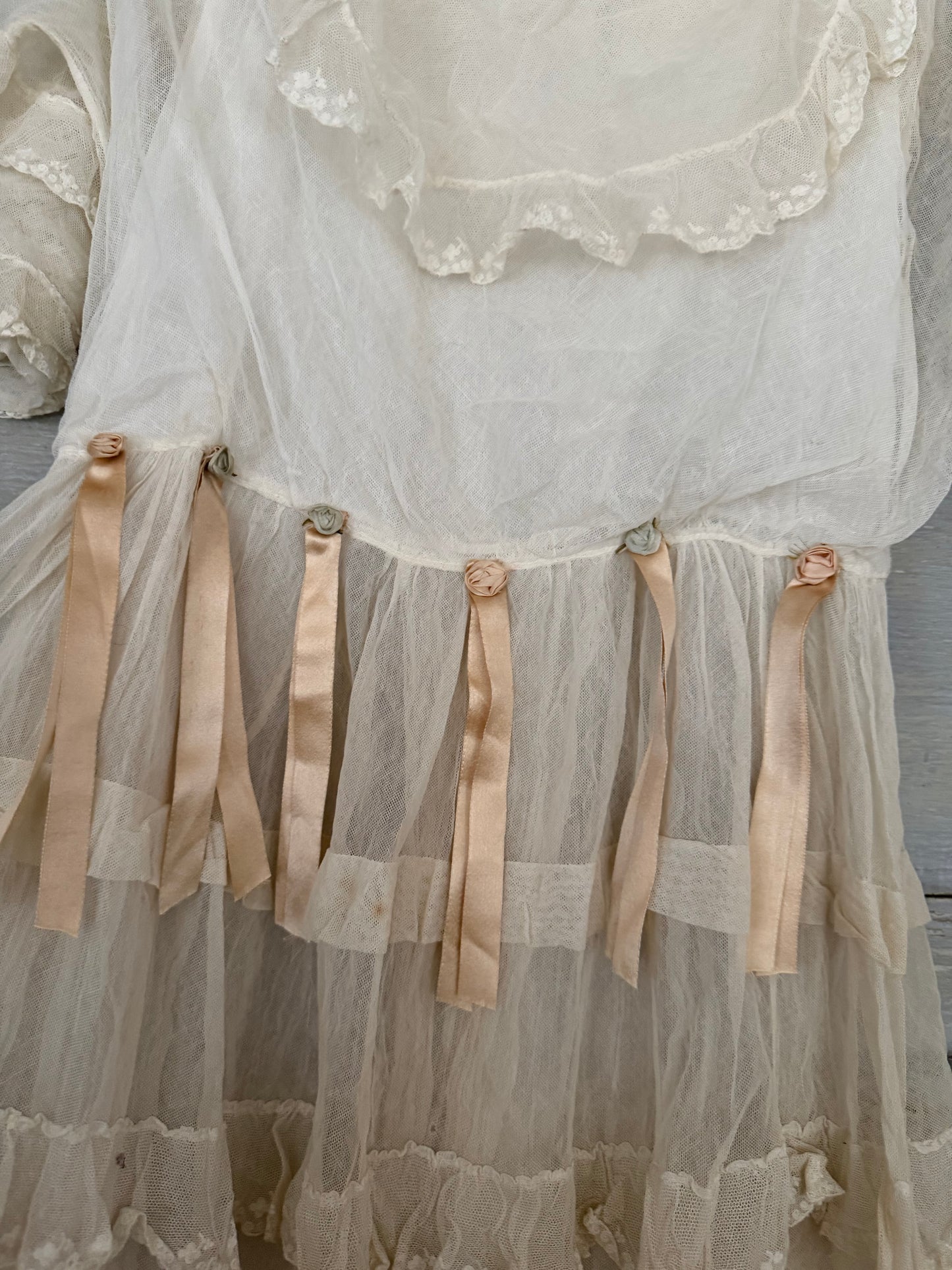 Antique White Net Lace Ribbonwork Dress