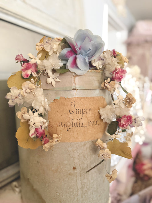 Antique Flower Millinery Garland Blue Rose