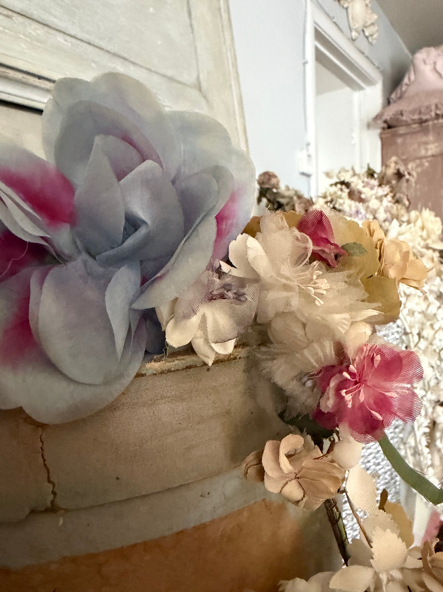 Antique Flower Millinery Garland Blue Rose