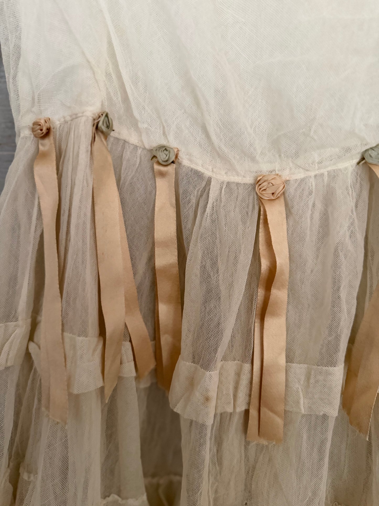 Antique White Net Lace Ribbonwork Dress