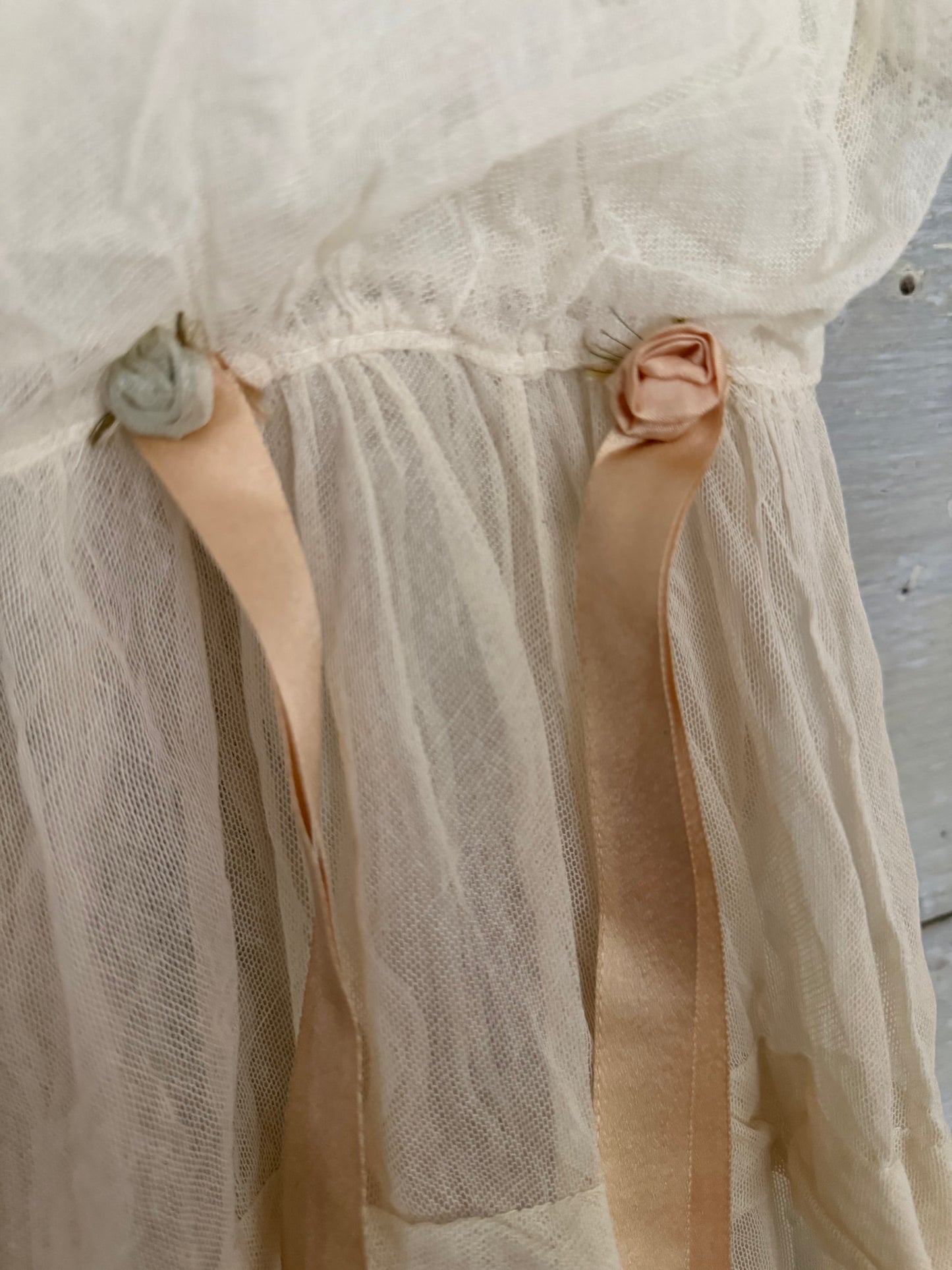 Antique White Net Lace Ribbonwork Dress