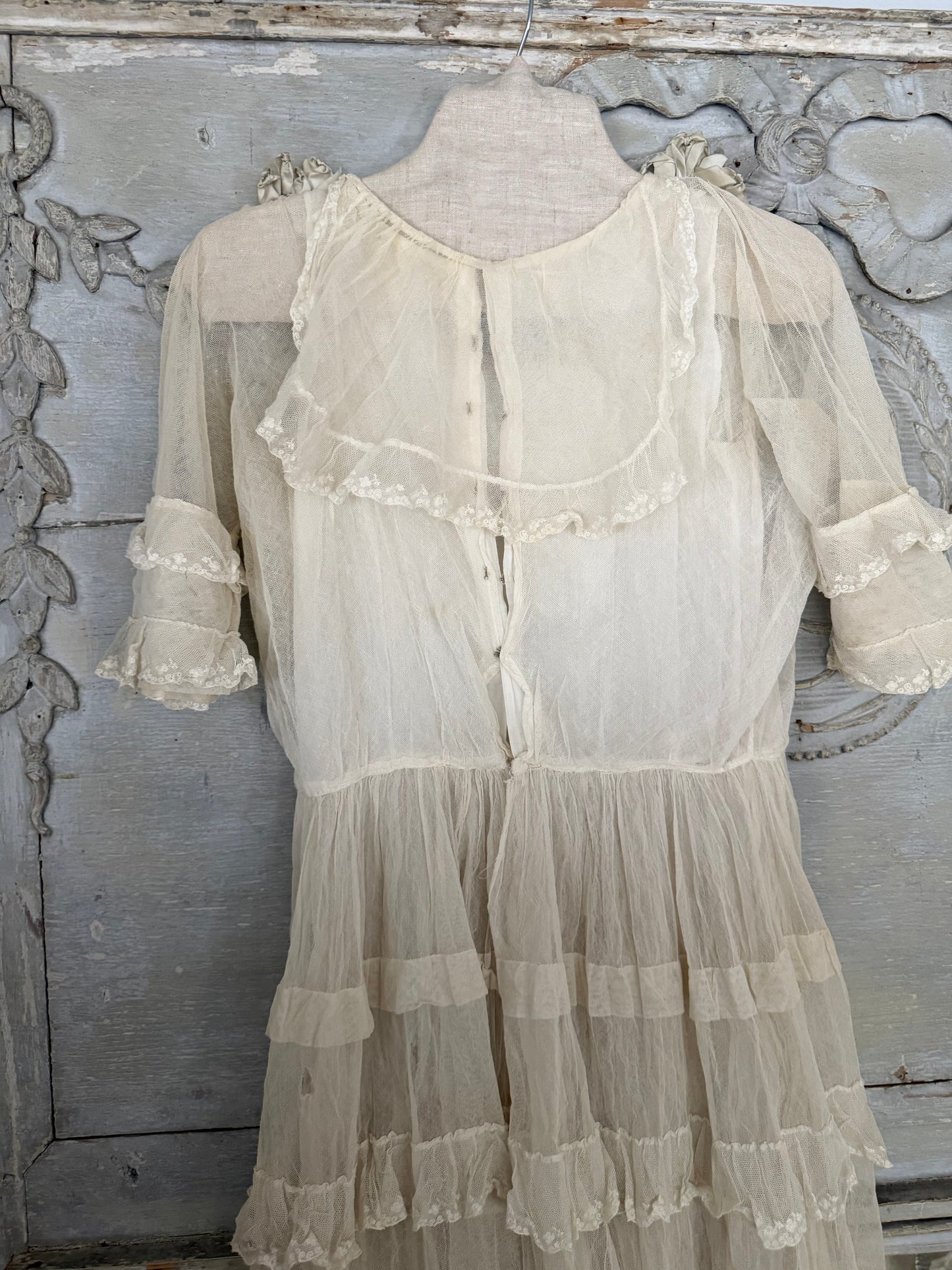 Antique White Net Lace Ribbonwork Dress