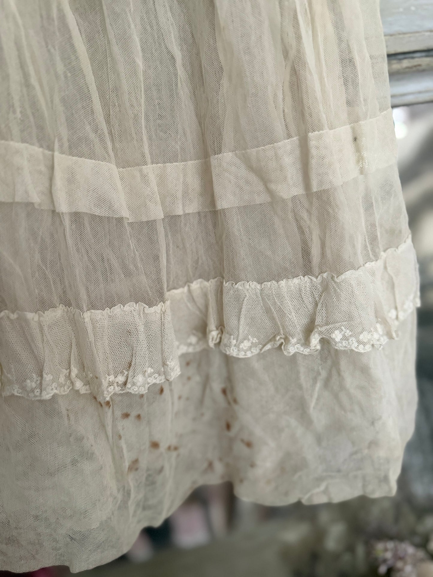 Antique White Net Lace Ribbonwork Dress