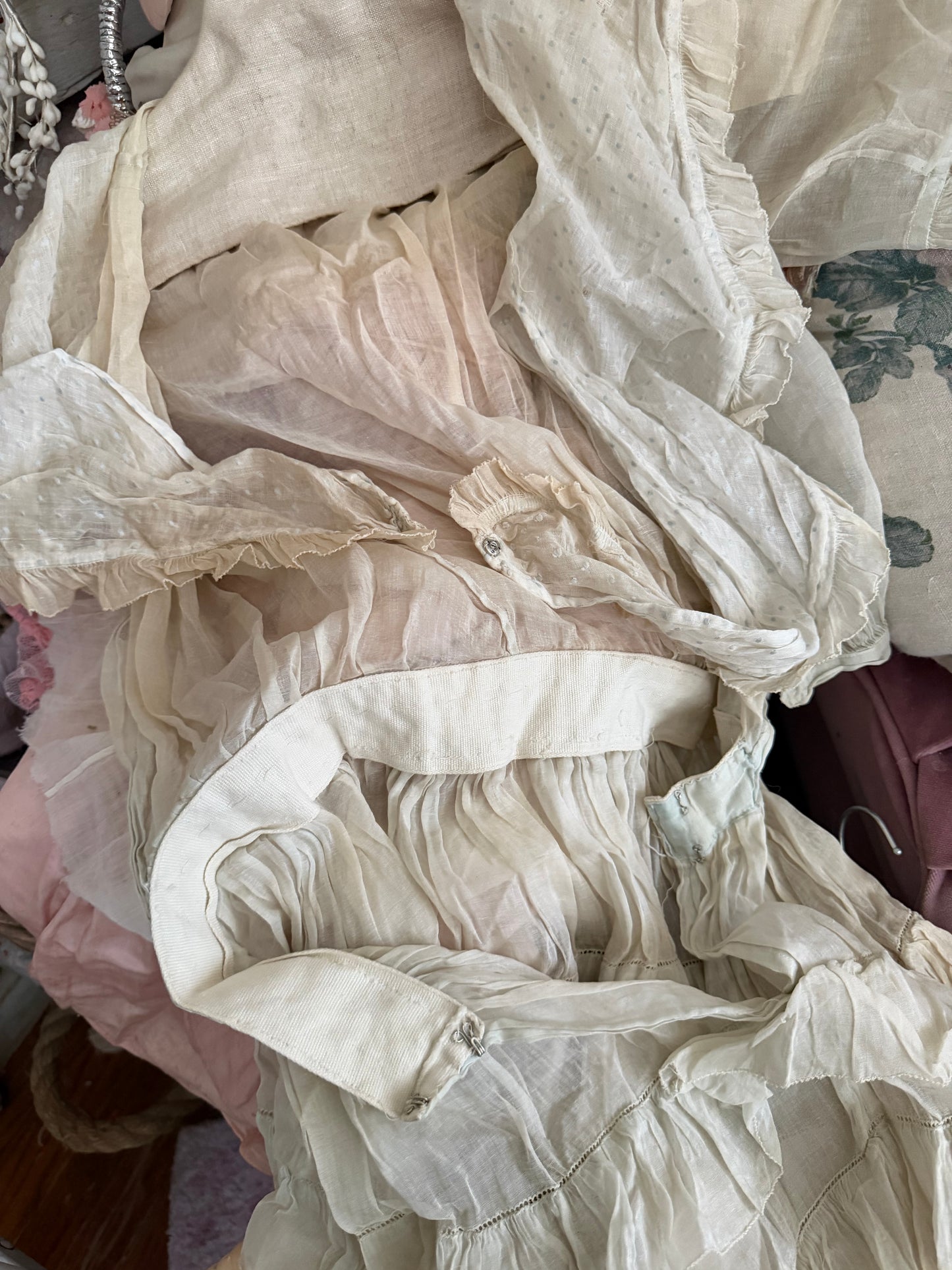 Antique Edwaridan Ruffled Blue Dot Summer Dress
