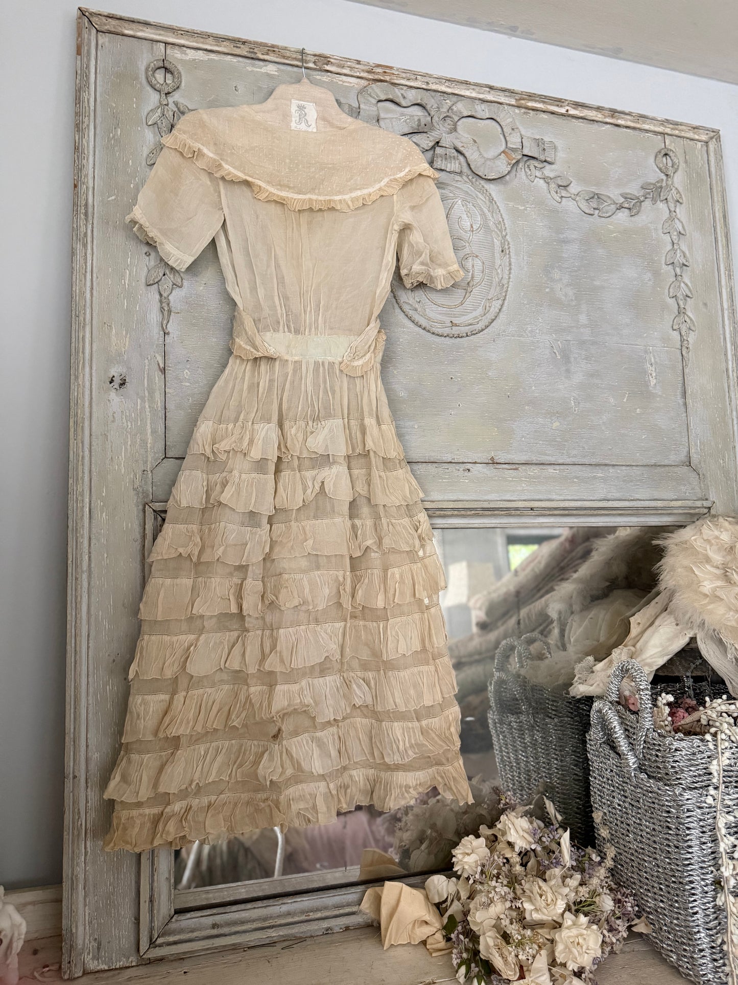 Antique Edwaridan Ruffled Blue Dot Summer Dress