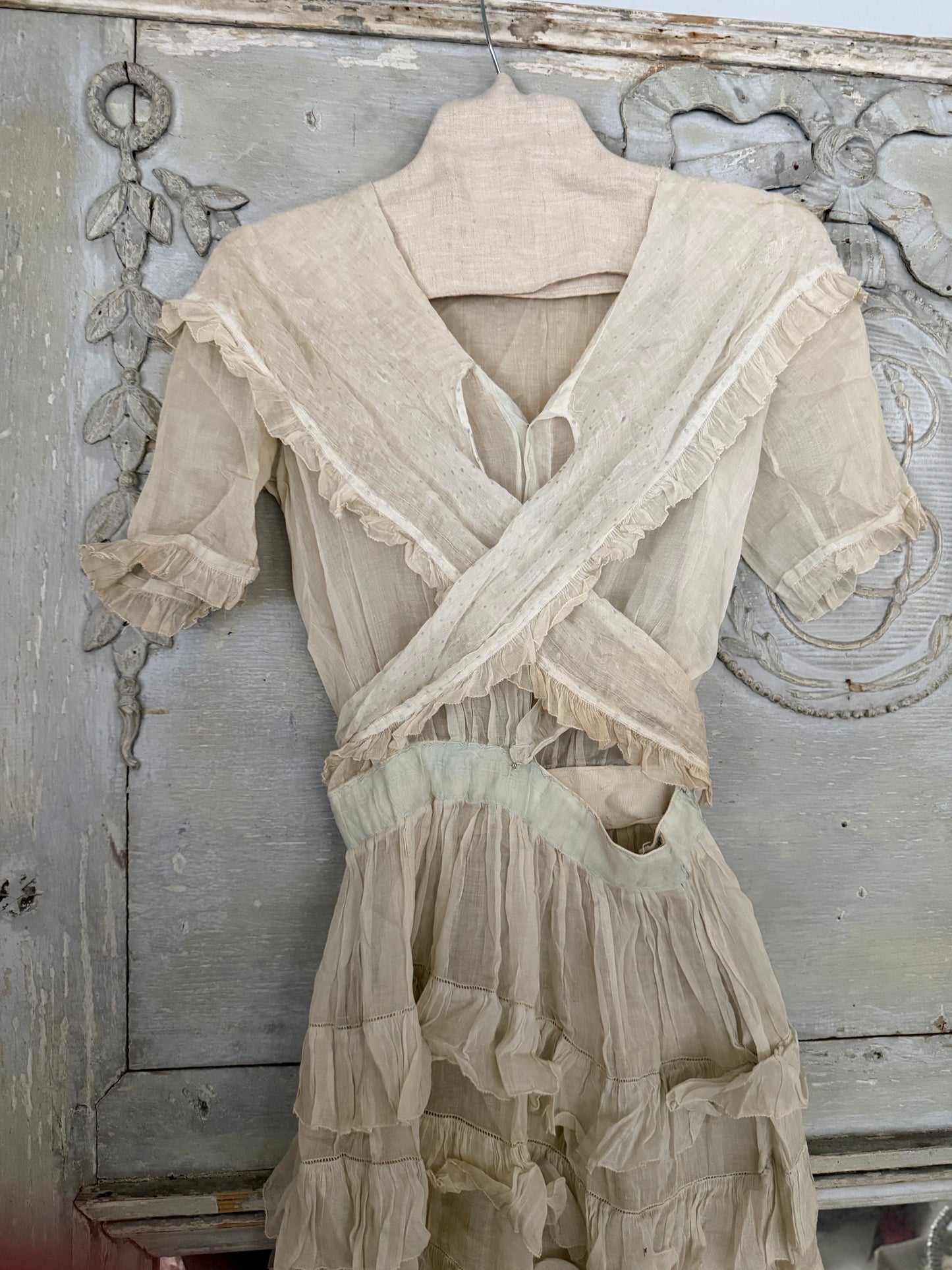 Antique Edwaridan Ruffled Blue Dot Summer Dress