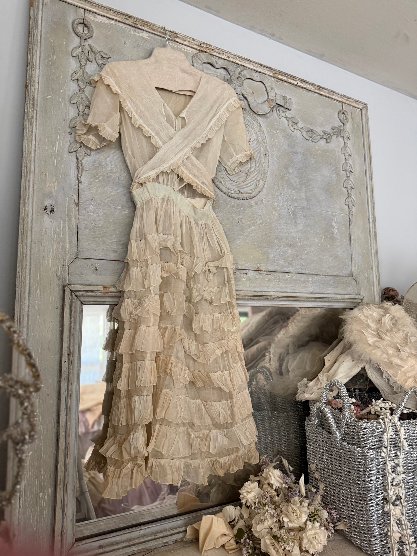 Antique Edwaridan Ruffled Blue Dot Summer Dress