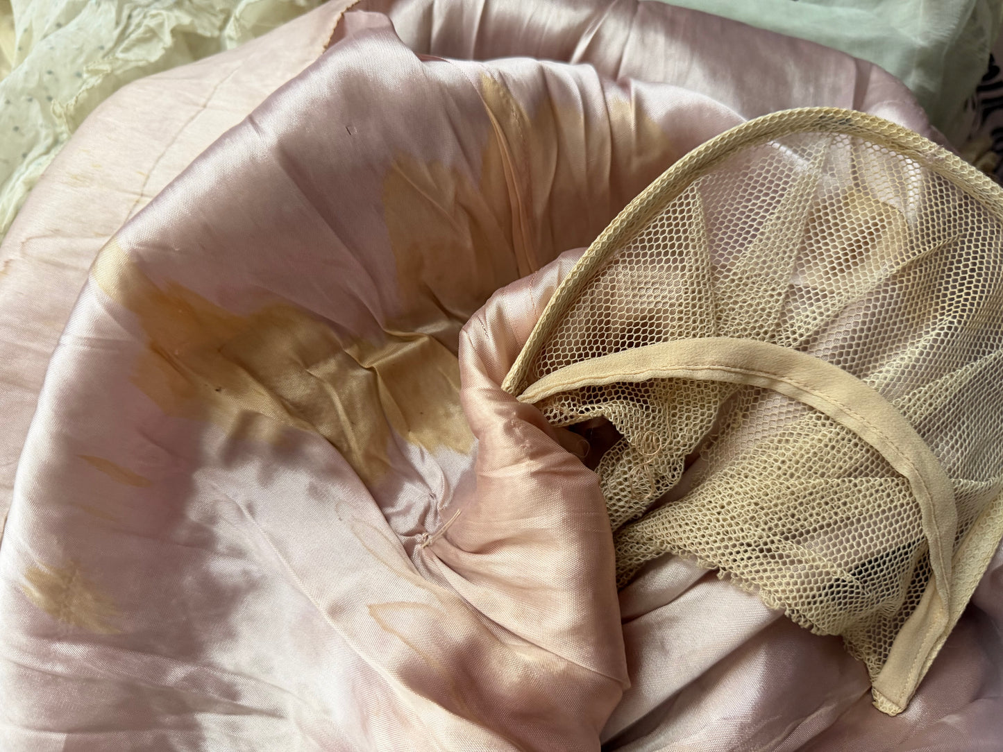 Antique 1920s Pink Silk Pannier Metalic Lace Dress