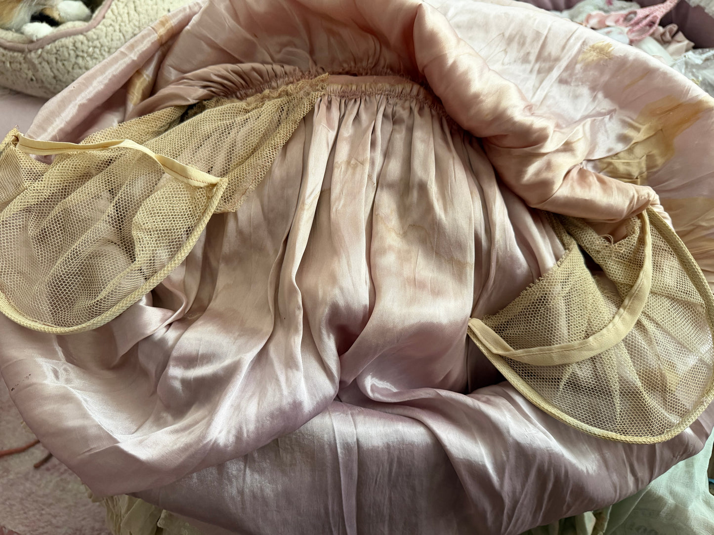 Antique 1920s Pink Silk Pannier Metalic Lace Dress