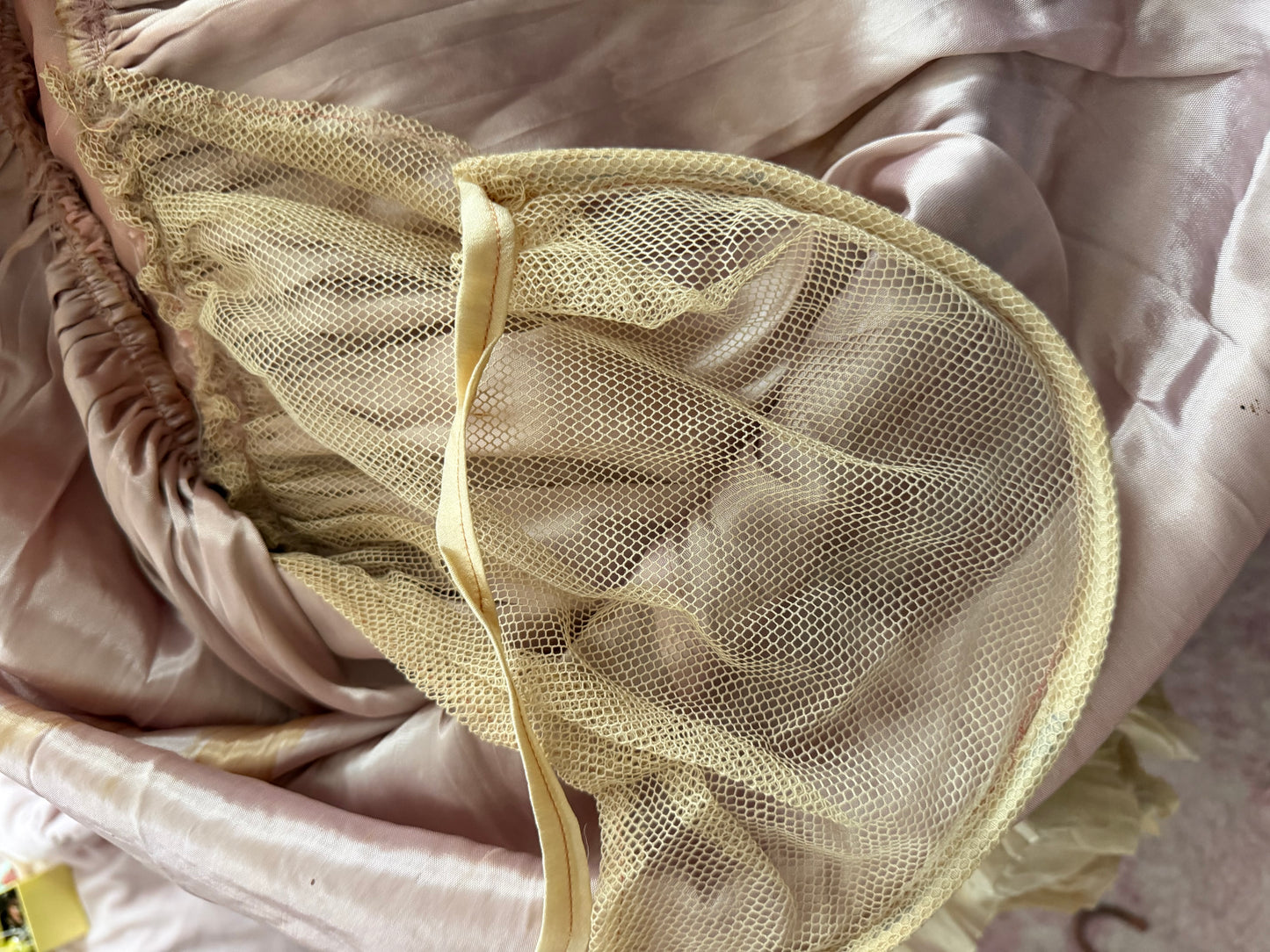 Antique 1920s Pink Silk Pannier Metalic Lace Dress