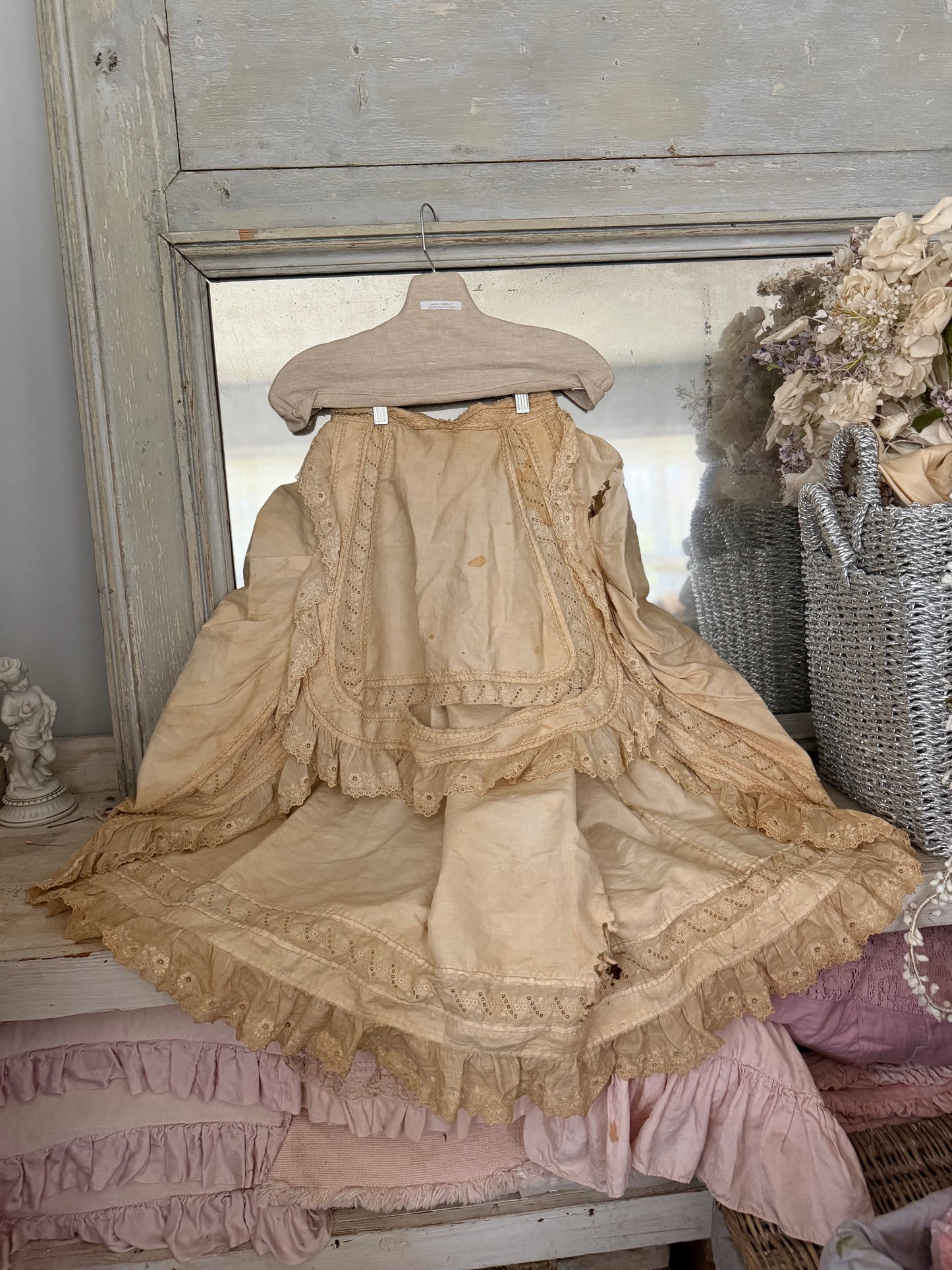 Antique 19th Century Embroidered Lace Bustle Petticoat