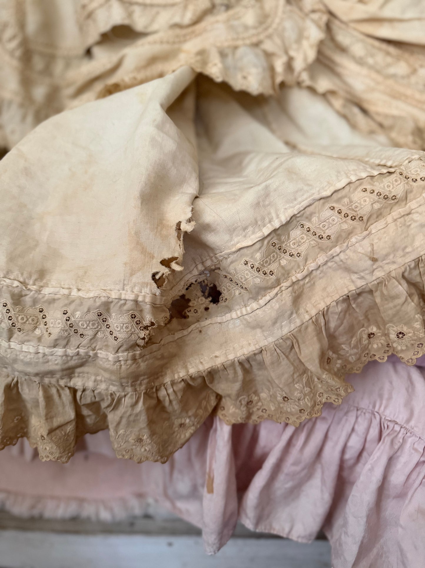 Antique 19th Century Embroidered Lace Bustle Petticoat