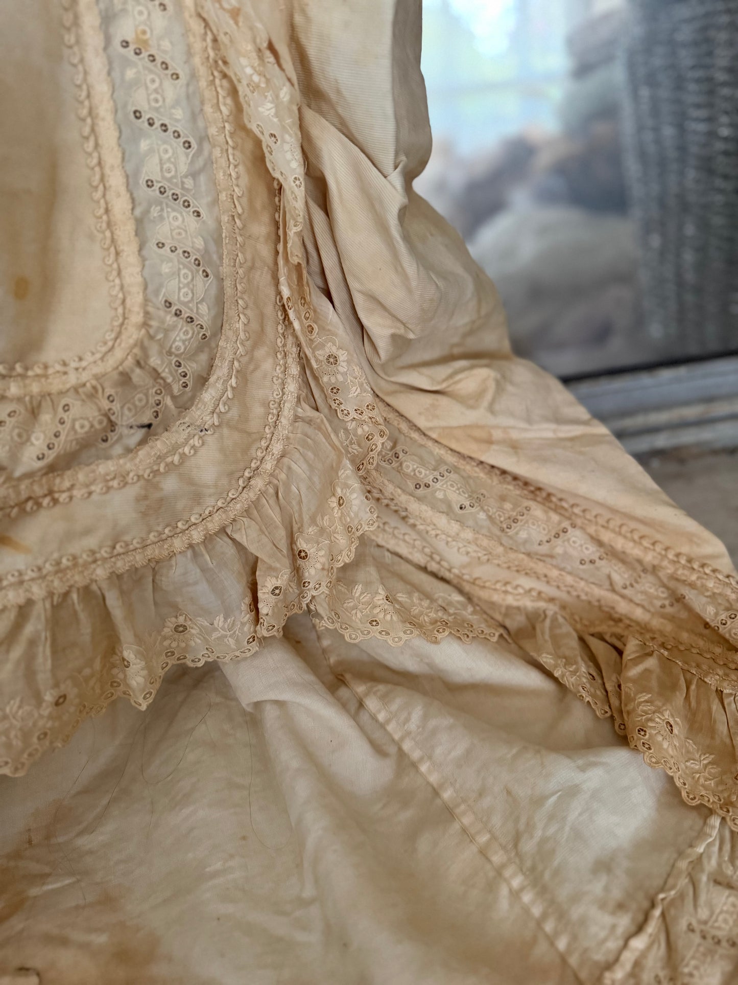 Antique 19th Century Embroidered Lace Bustle Petticoat