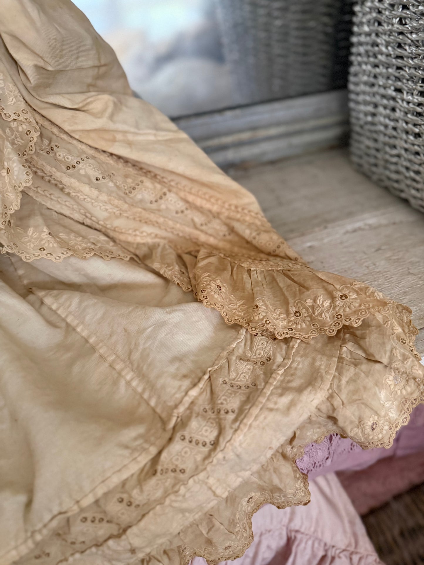 Antique 19th Century Embroidered Lace Bustle Petticoat