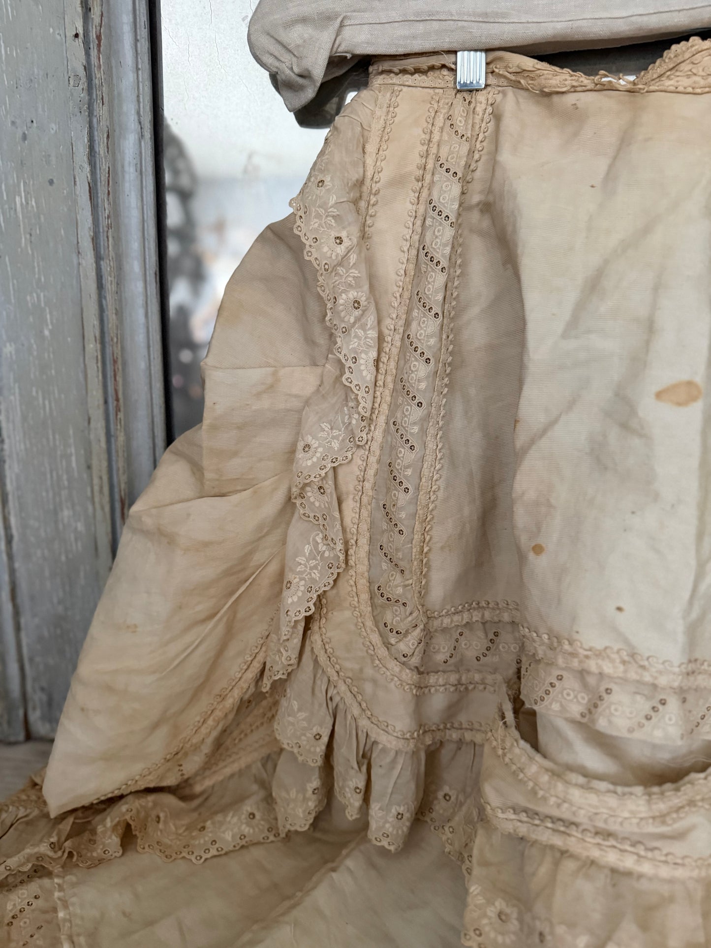 Antique 19th Century Embroidered Lace Bustle Petticoat