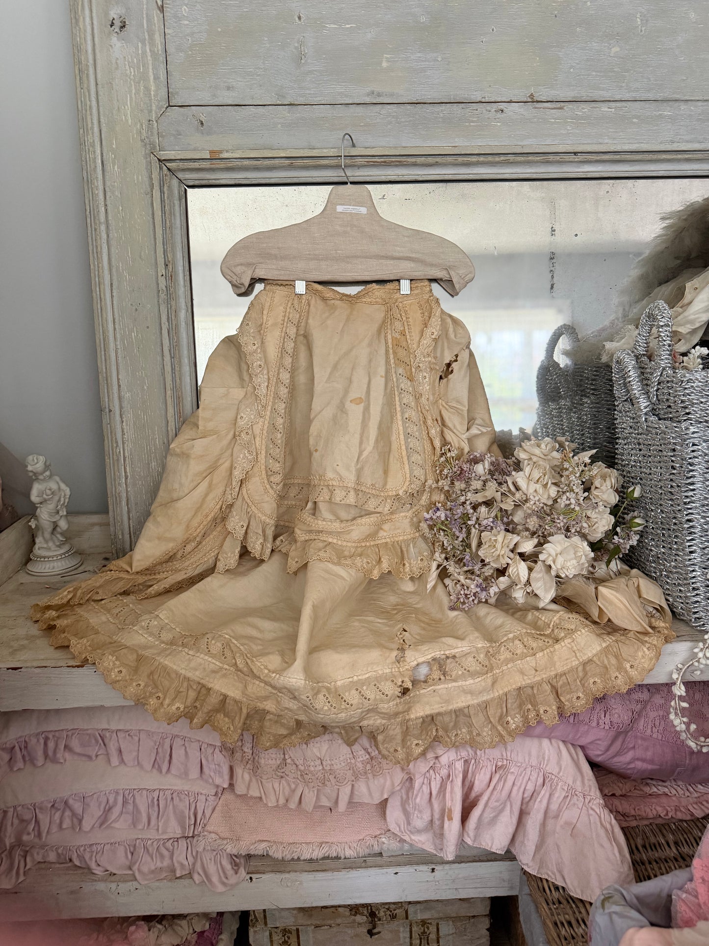 Antique 19th Century Embroidered Lace Bustle Petticoat