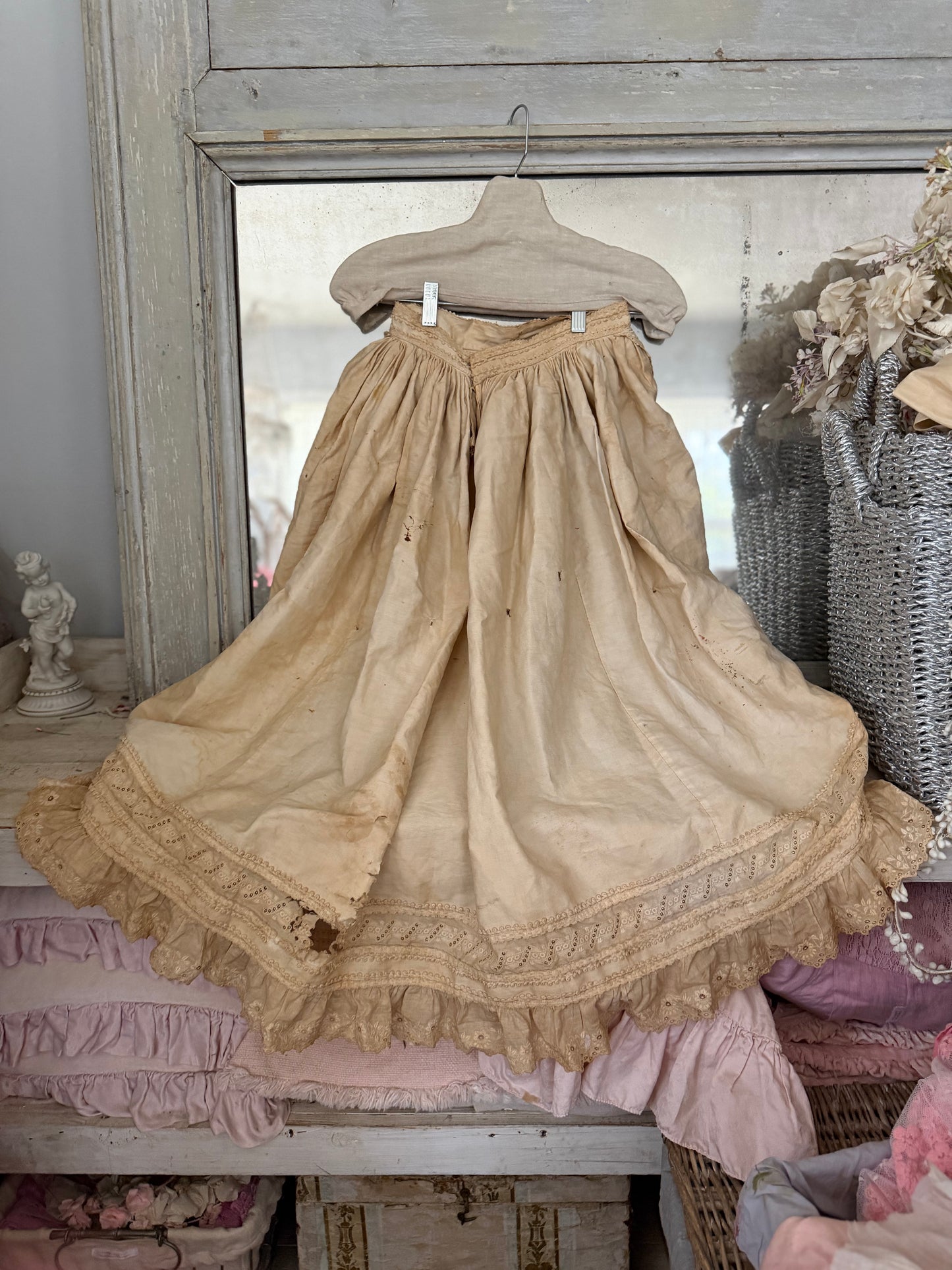 Antique 19th Century Embroidered Lace Bustle Petticoat