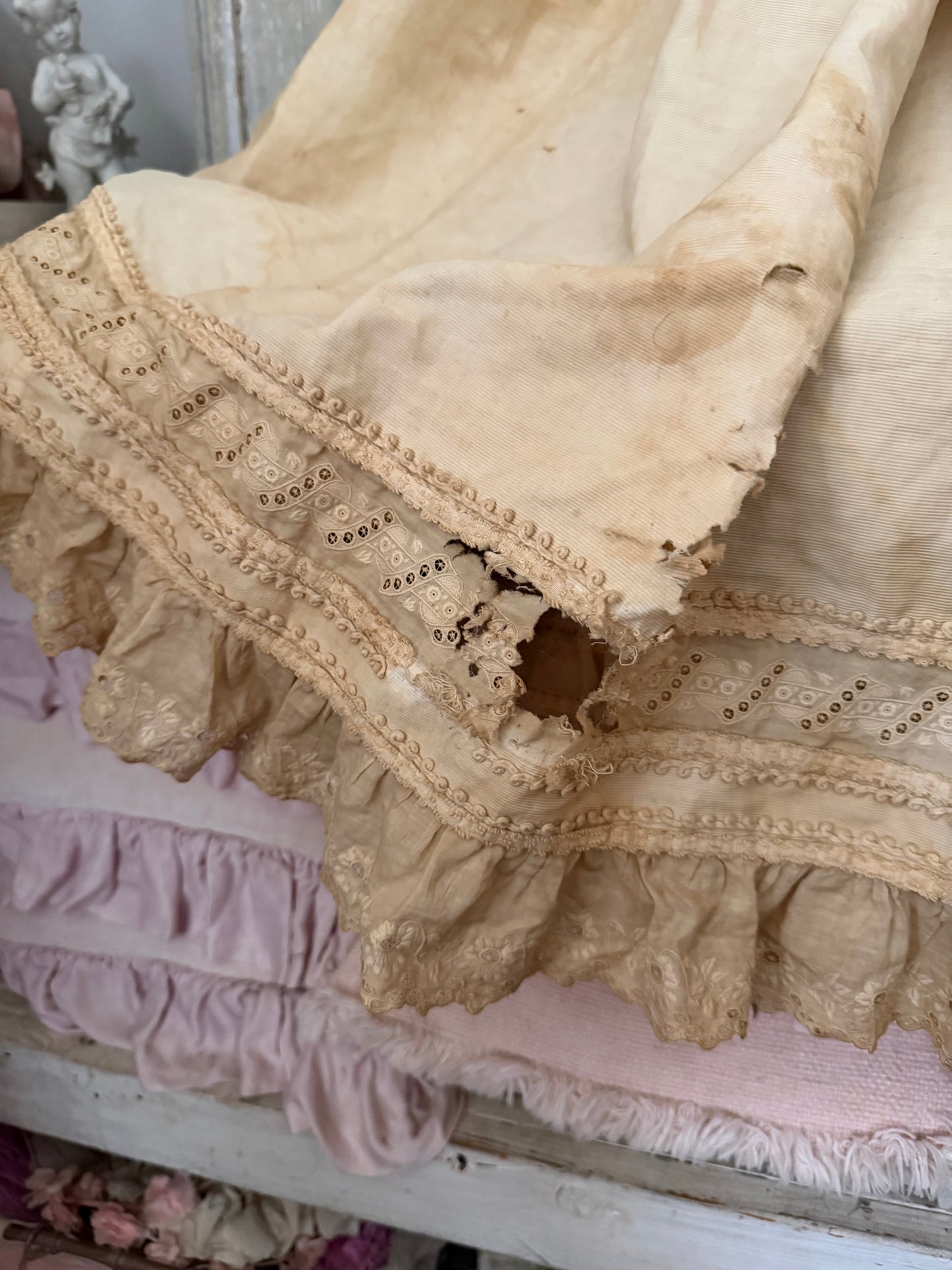 Antique 19th Century Embroidered Lace Bustle Petticoat