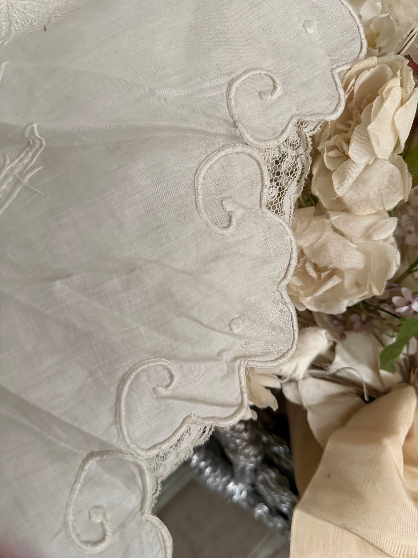 Antique Victorian White Embroidered Floral Lace Petticoat