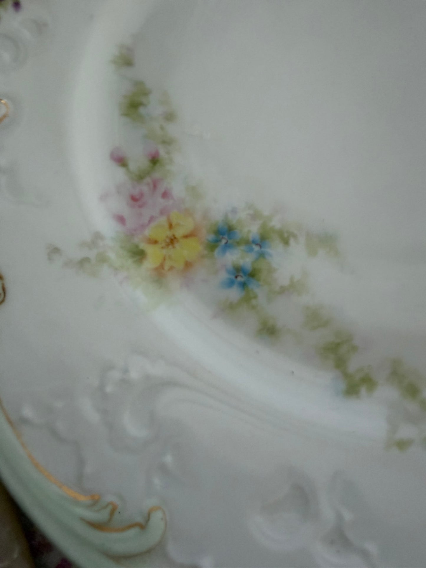 Collection 2 Antique Limoges France Mint Green Hand Painted Floral Plates