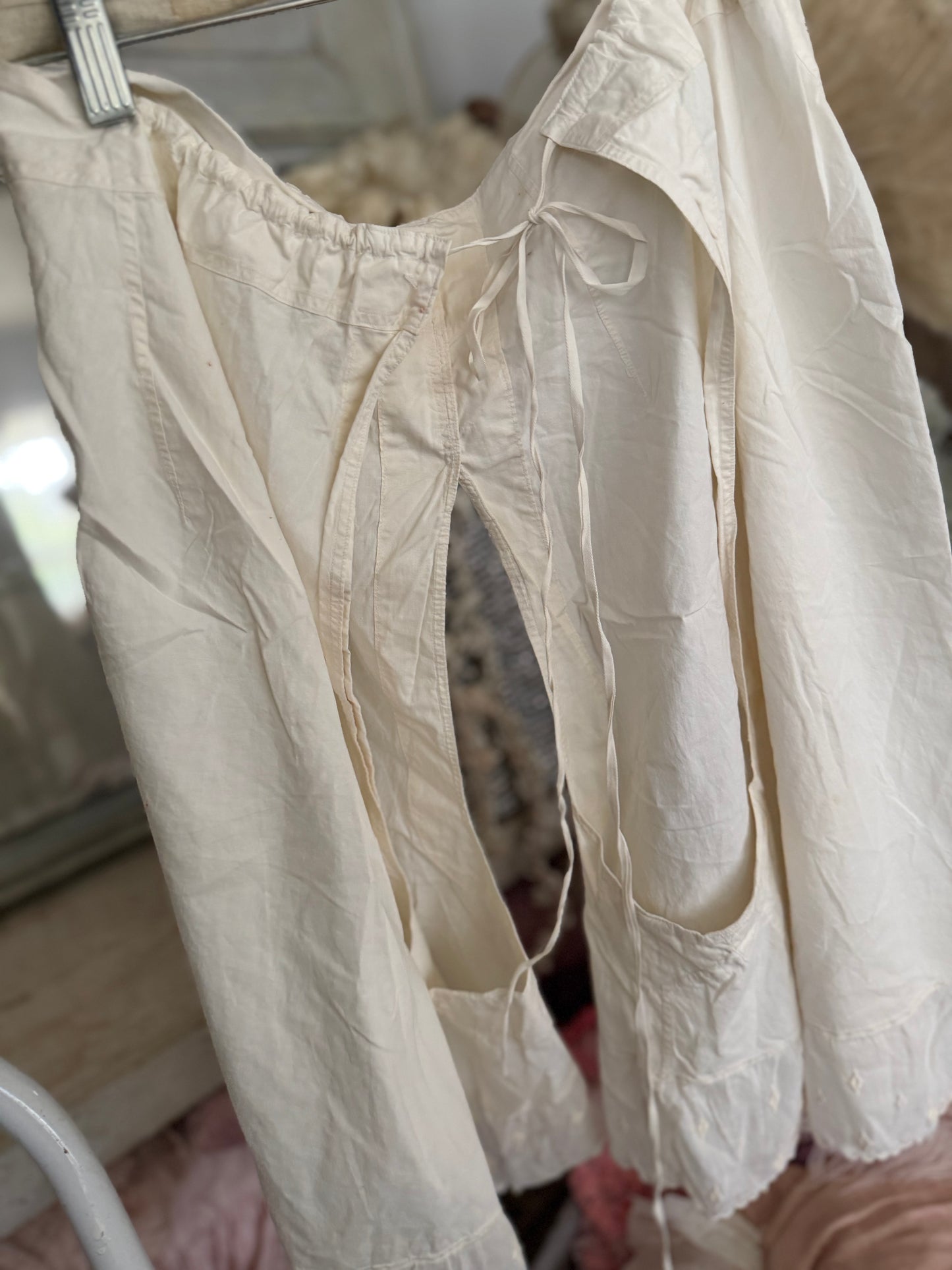 Antique Victorian Split Pantaloons Undergarment Embroidered Spades