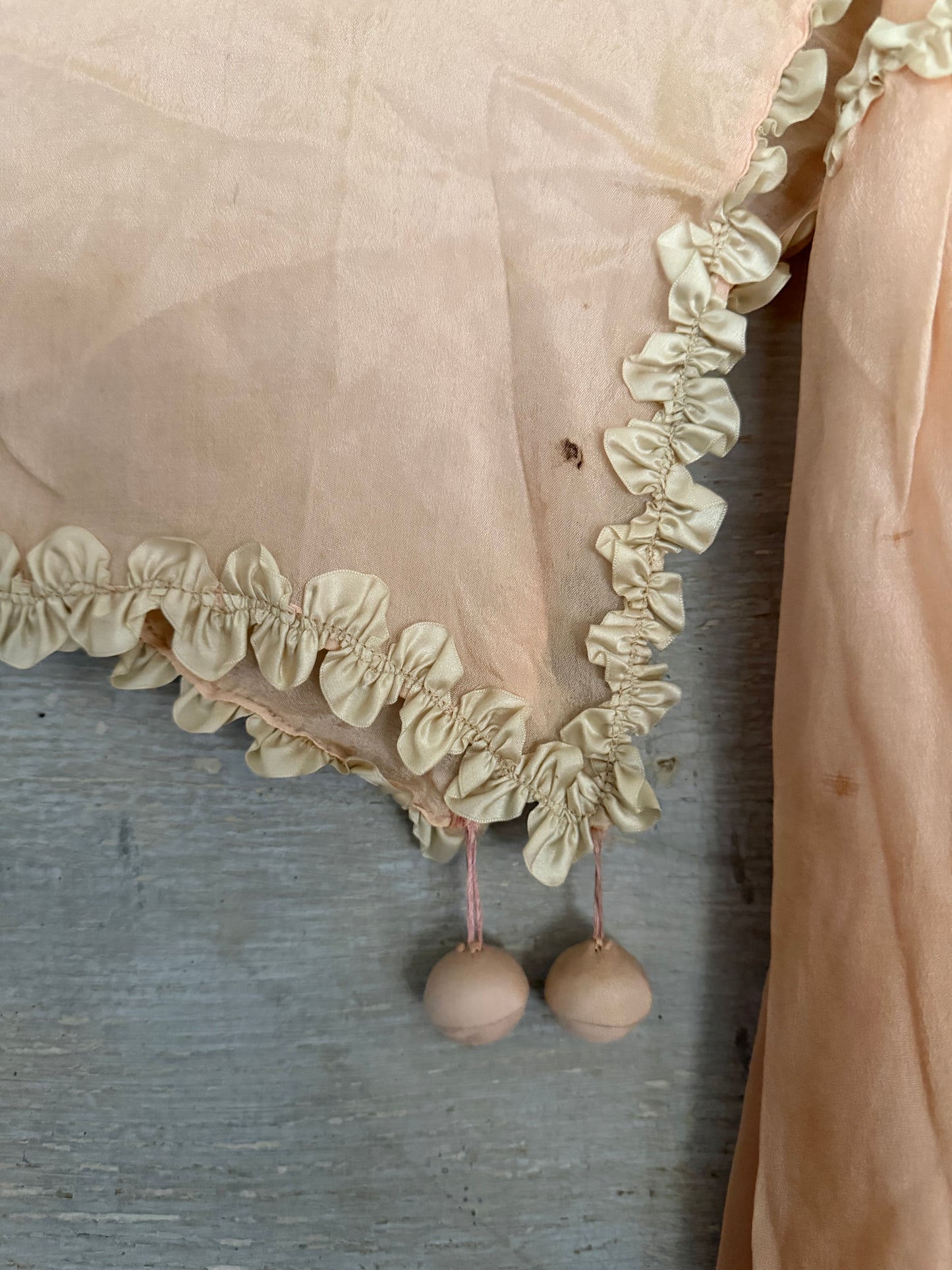 Antique 1920's Pink Silk Ruched Ribbonwork Lace Nightgown Robe