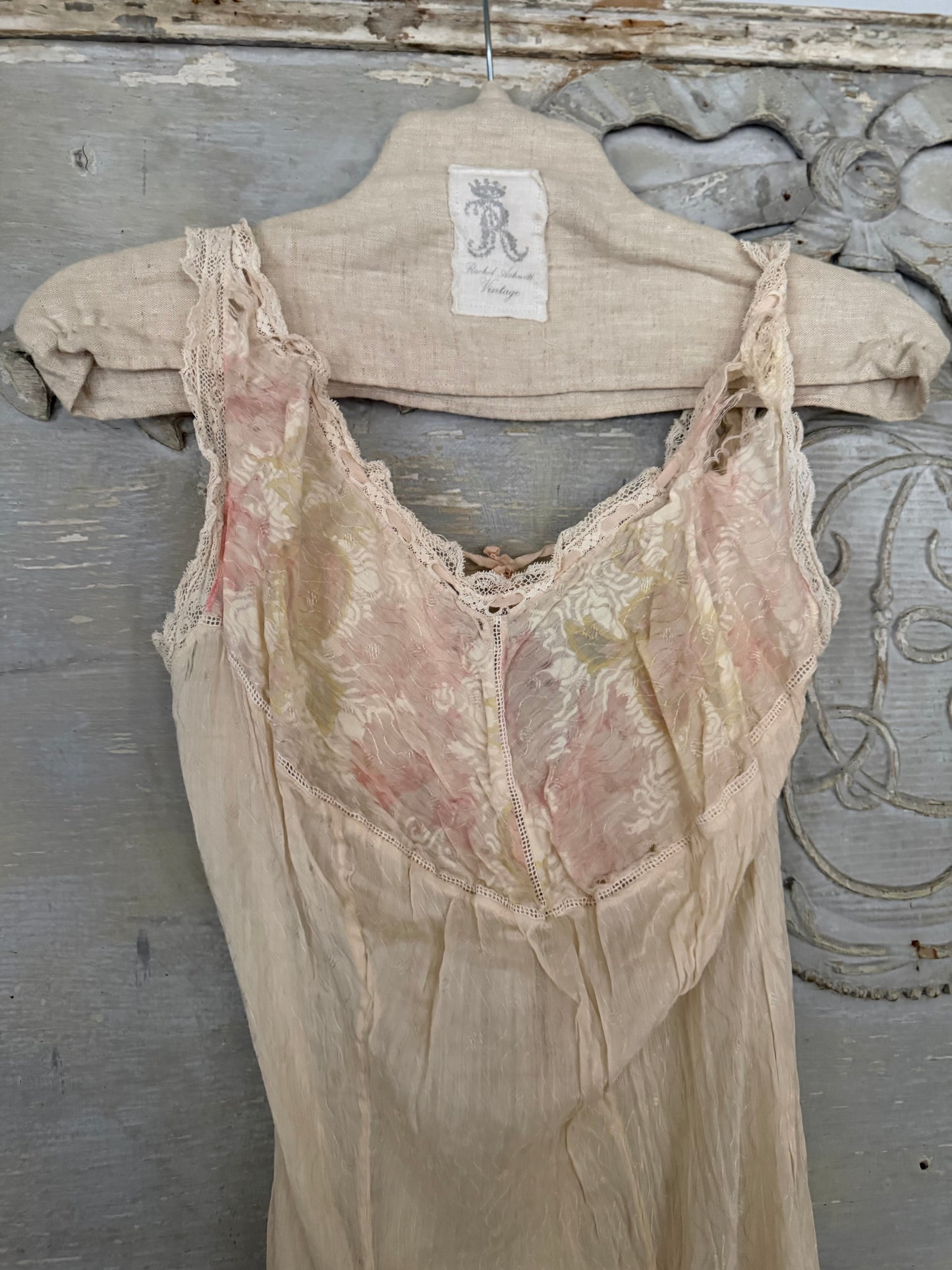 RARE Antique Victorian Pink Watered Rose Lace Slip Undergarment