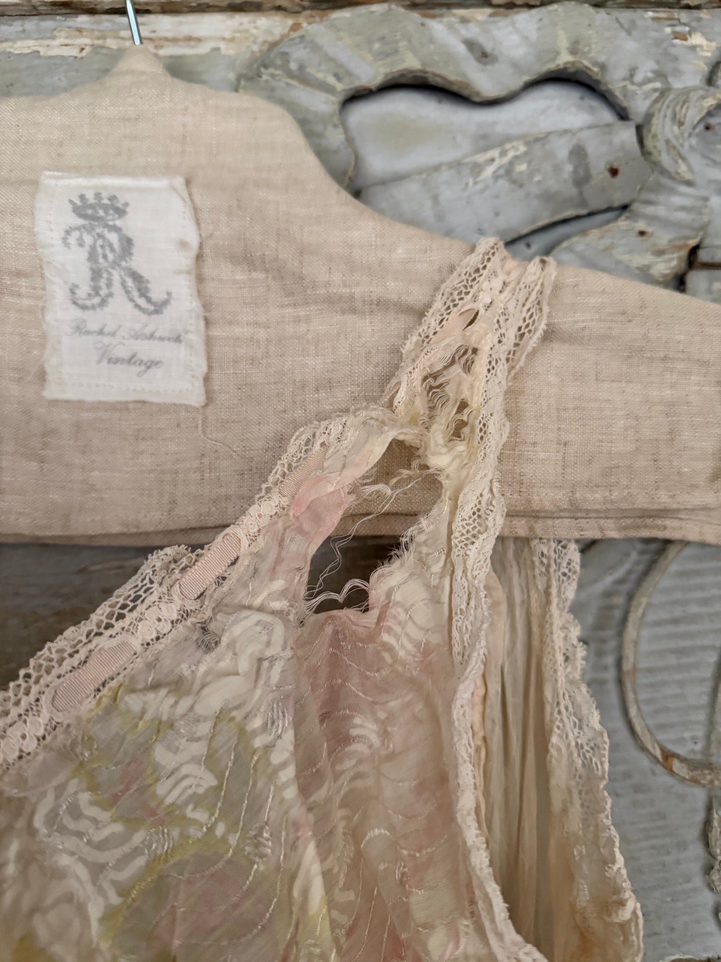 RARE Antique Victorian Pink Watered Rose Lace Slip Undergarment