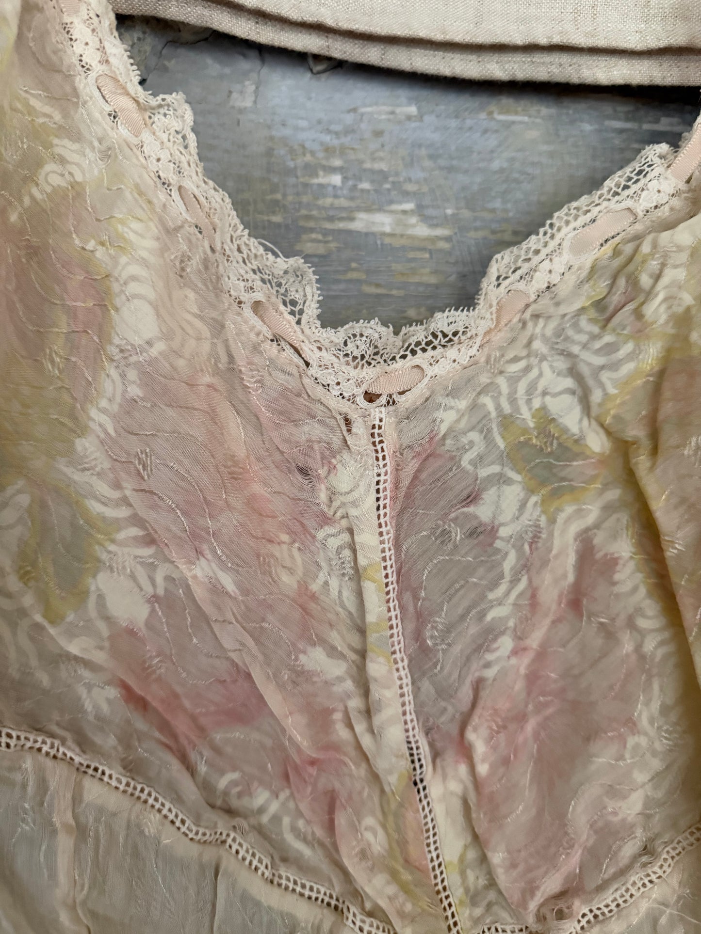 RARE Antique Victorian Pink Watered Rose Lace Slip Undergarment