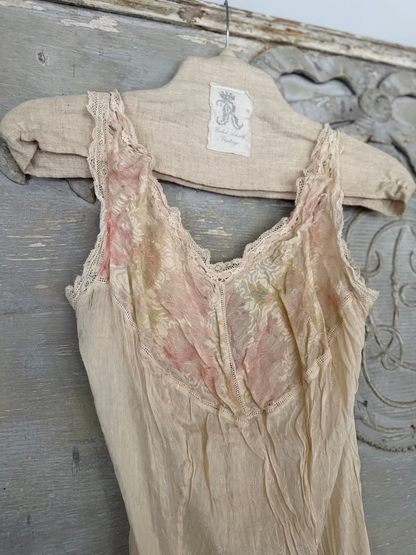 RARE Antique Victorian Pink Watered Rose Lace Slip Undergarment