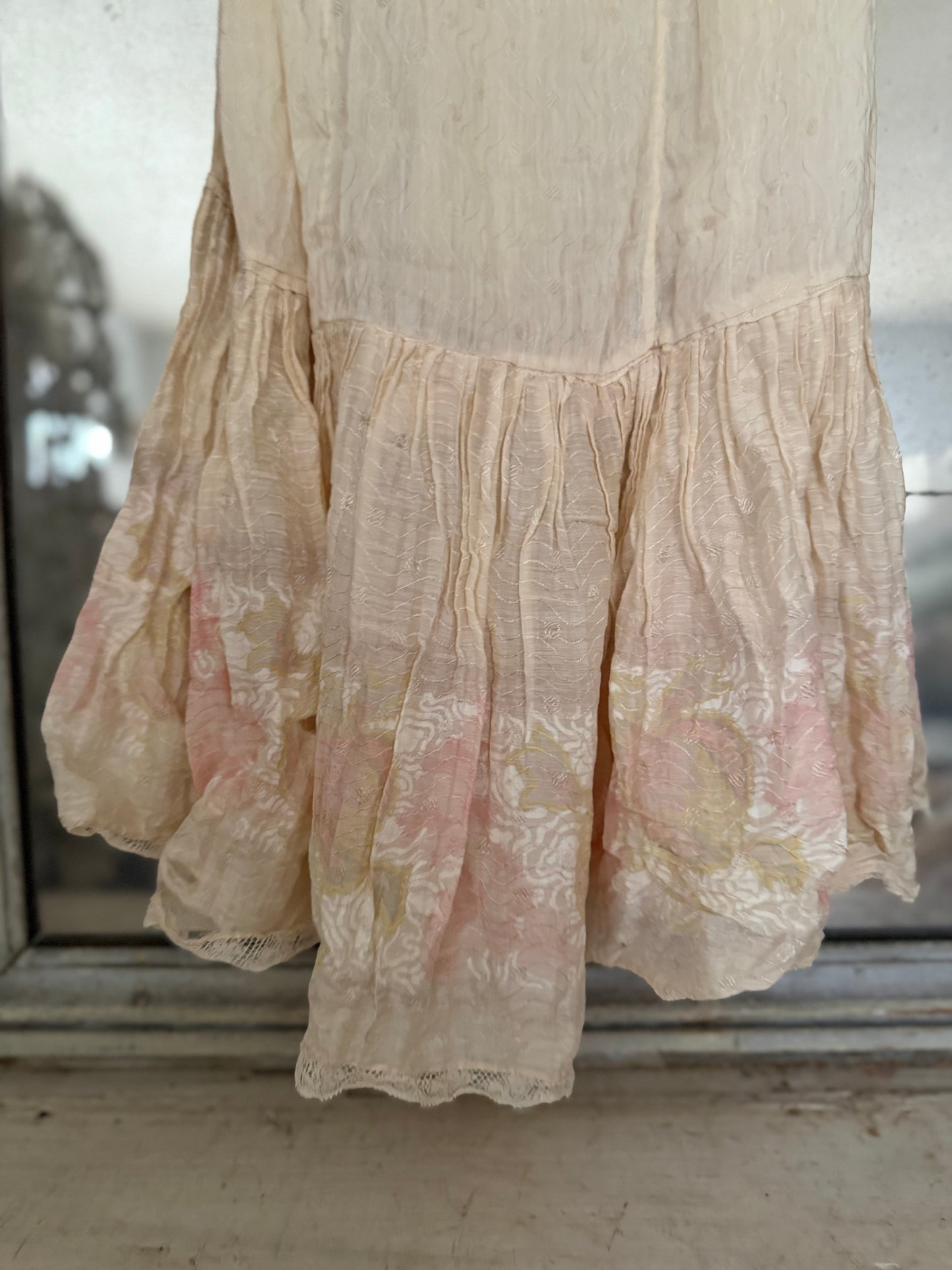 RARE Antique Victorian Pink Watered Rose Lace Slip Undergarment