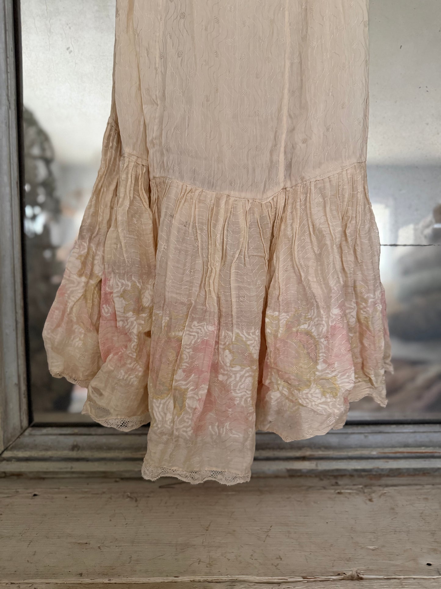 RARE Antique Victorian Pink Watered Rose Lace Slip Undergarment